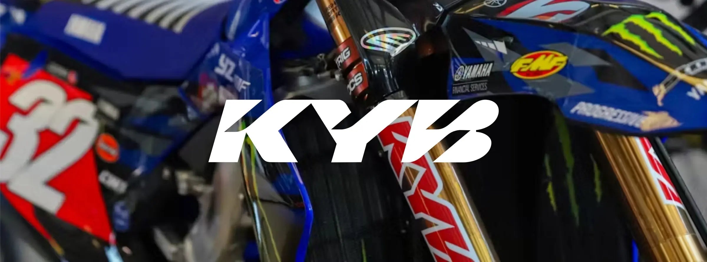 SHOWA fork decals printed on clear vinyl and carbon fibre effect with KYB suspension logos.