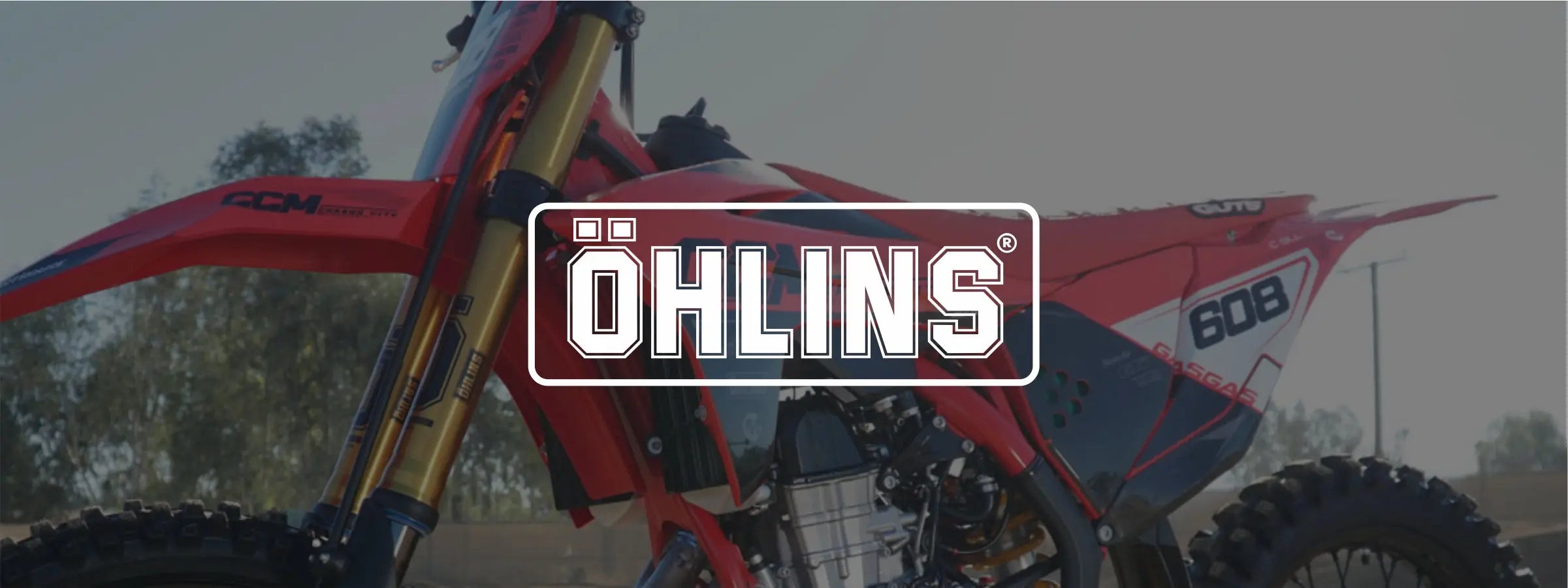 OHLINS fork decals printed on clear vinyl and carbon fibre effect with OHLINS suspension logos.