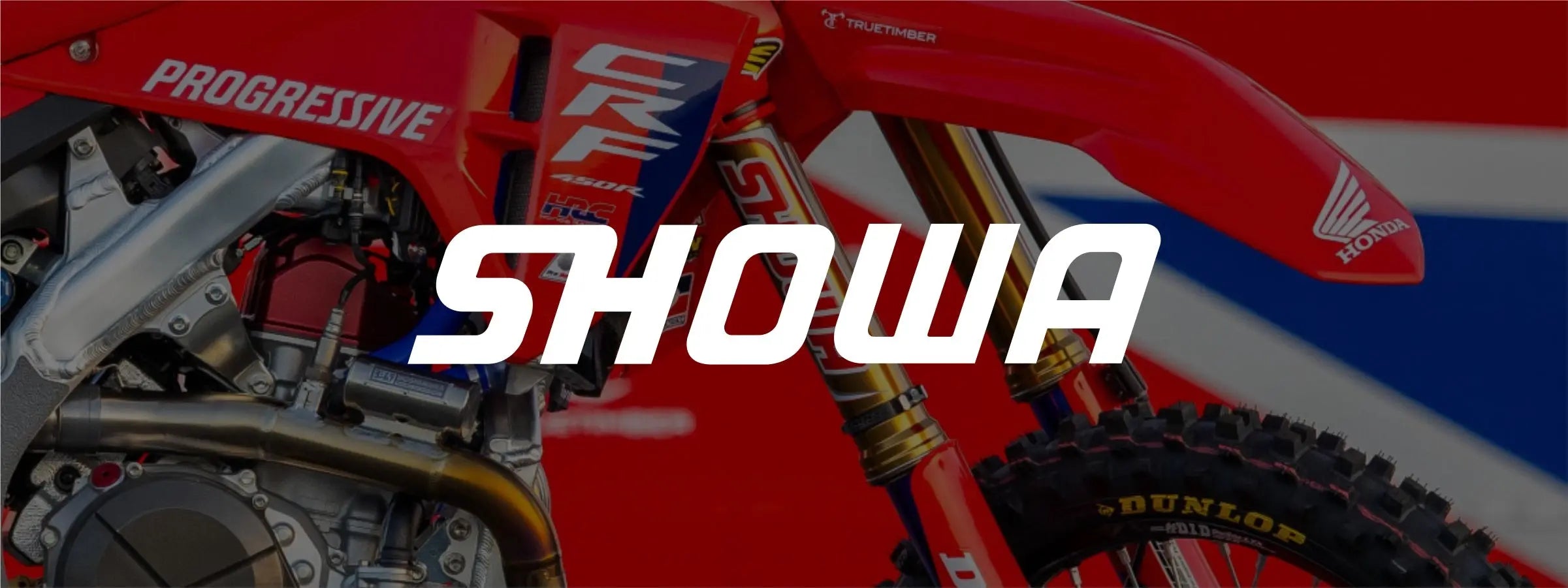 SHOWA fork decals printed on clear vinyl and carbon fibre effect with SHOWA suspension logos.