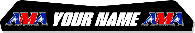 Personalized AMA logo decal with customizable text on a black background