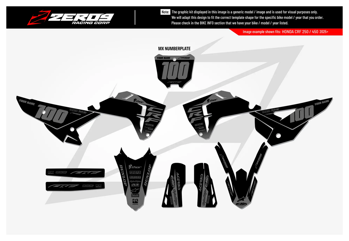 Honda Graphics Kit - BLOK | Black/Grey GRAPHIC KIT