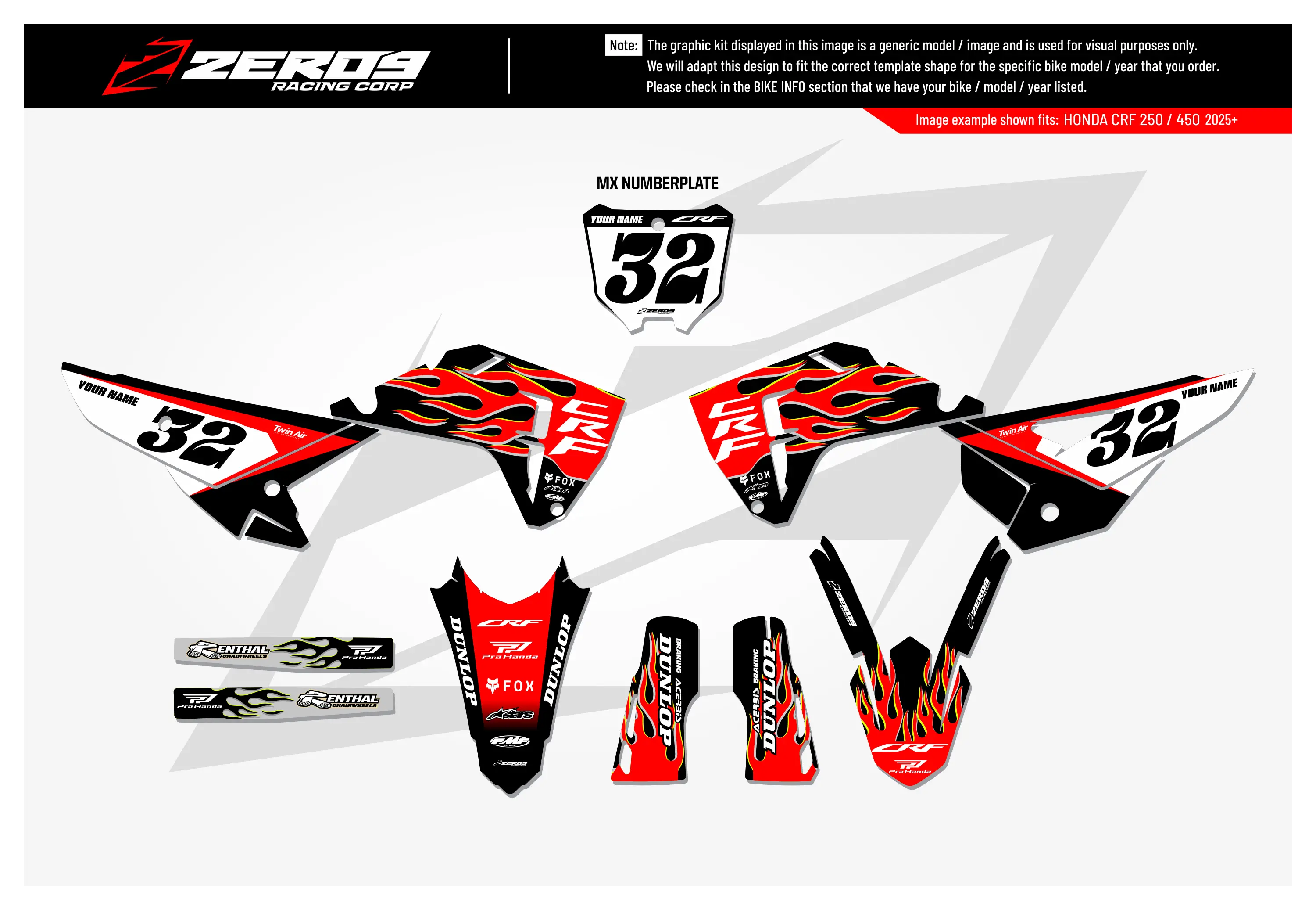 Honda Graphics Kit - FLAME | Black/Red GRAPHIC KIT