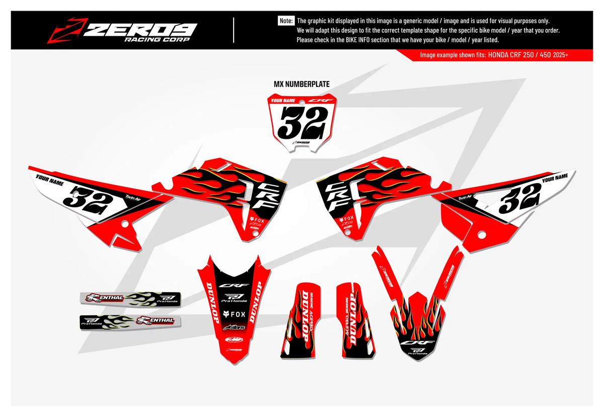 Honda Graphics Kit - FLAME | Red/Black GRAPHIC KIT