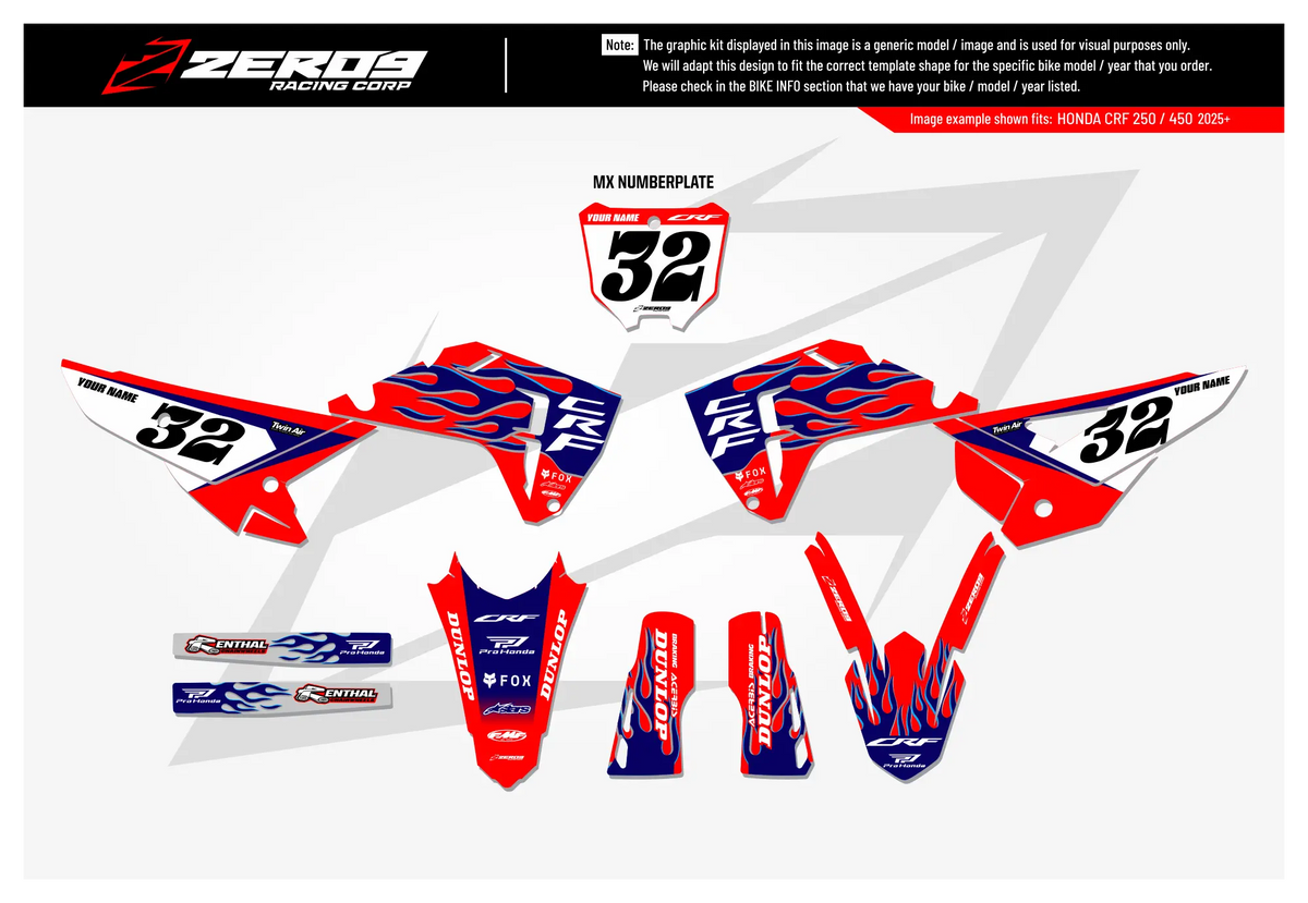 Honda Graphics Kit - FLAME | Red/Blue GRAPHIC KIT