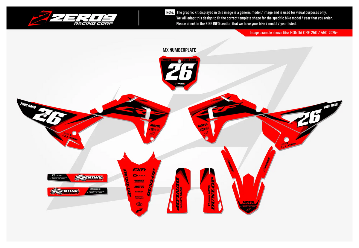 Honda Graphics Kit - FUZE | Red/Black GRAPHIC KIT