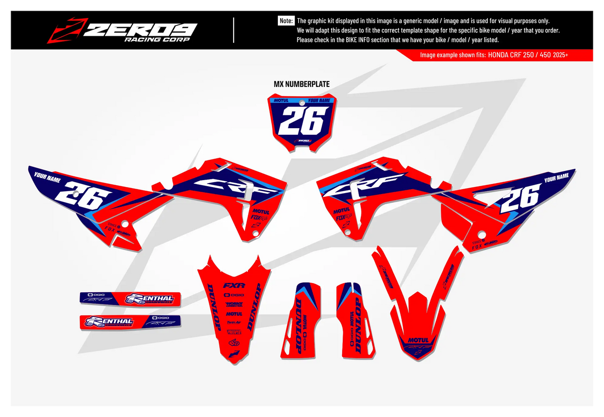 Honda Graphics Kit - FUZE | Red/Blue GRAPHIC KIT