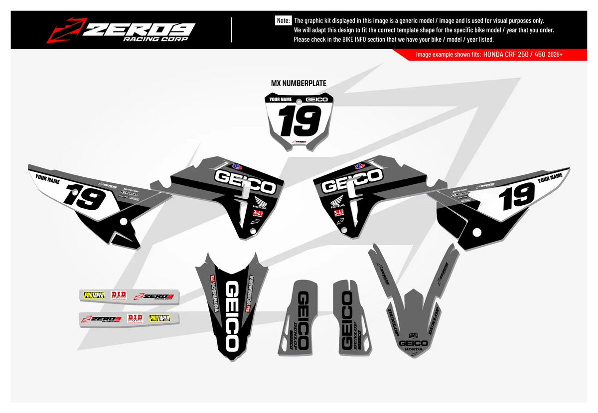 Honda Graphics Kit - GEICO SOLID | Grey GRAPHIC KIT