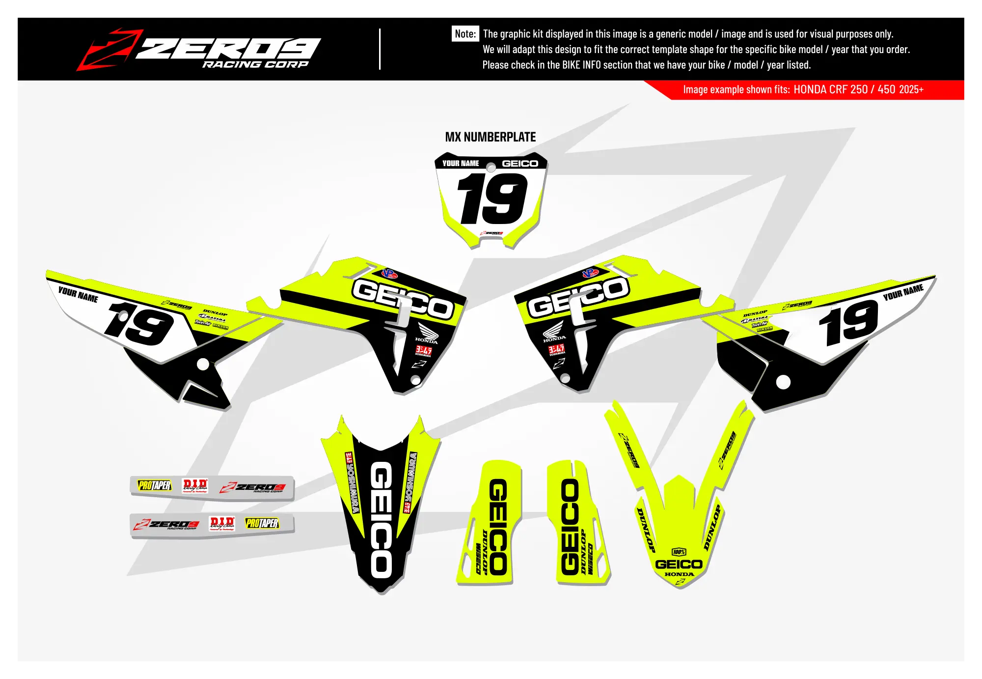Honda Graphics Kit - GEICO SOLID | Vivid Yellow GRAPHIC KIT