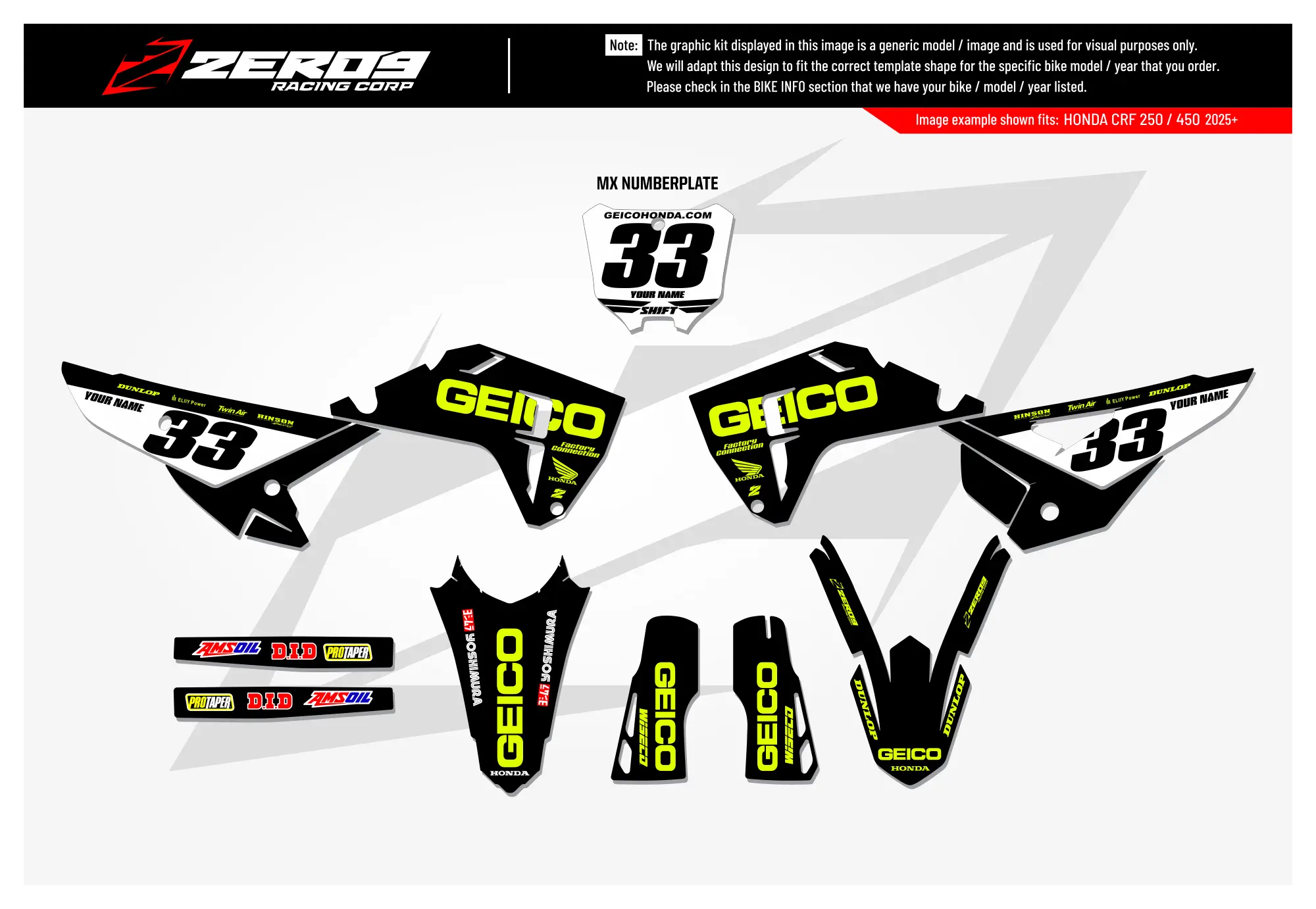Honda Graphics Kit - GEICO | Black GRAPHIC KIT
