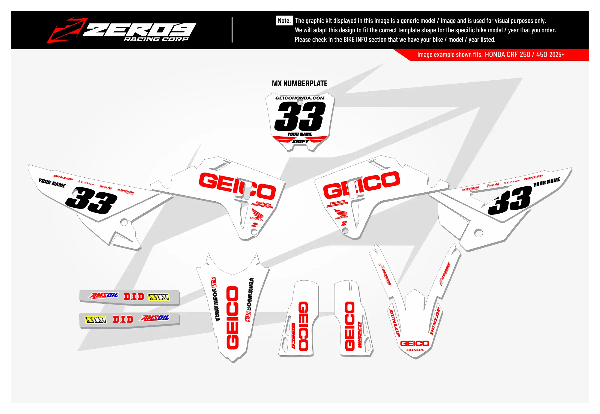 Honda Graphics Kit - GEICO | White GRAPHIC KIT
