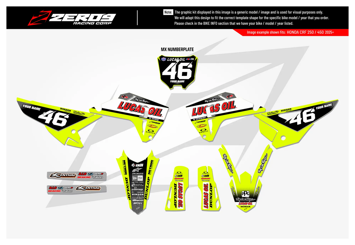 Honda Graphics Kit - LUCAS OILS | Vivid Yellow GRAPHIC KIT