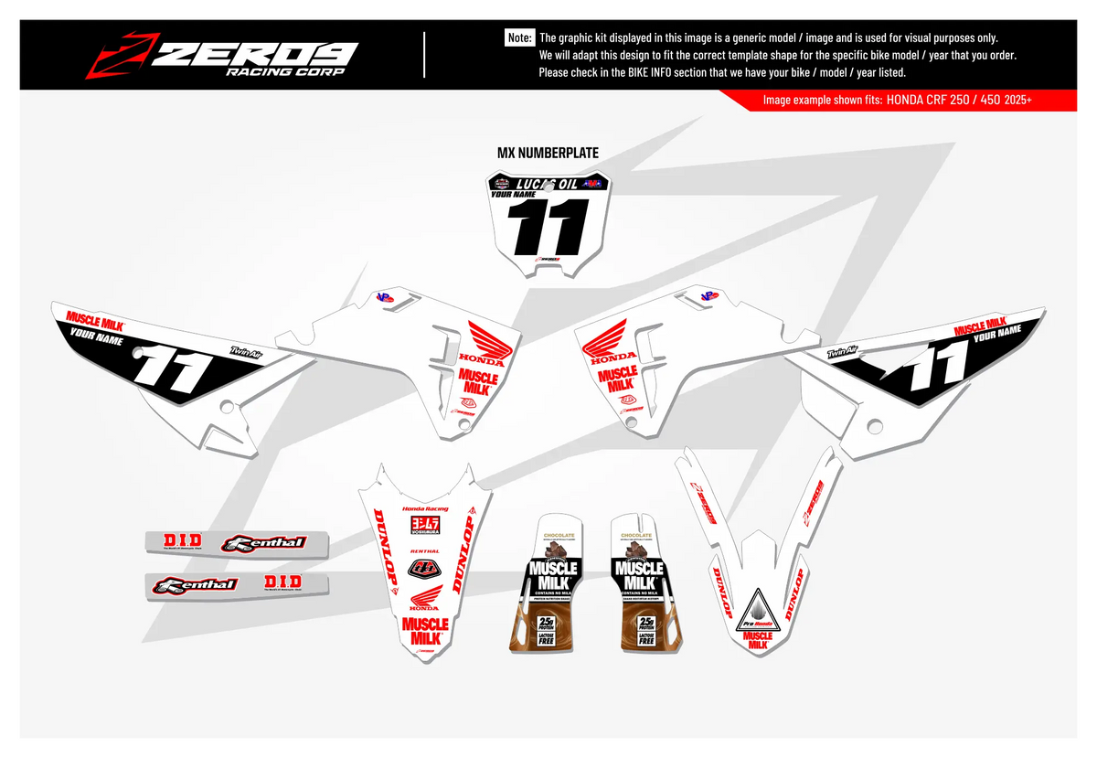 Honda Graphics Kit - MUSCLE MILK | White GRAPHIC KIT