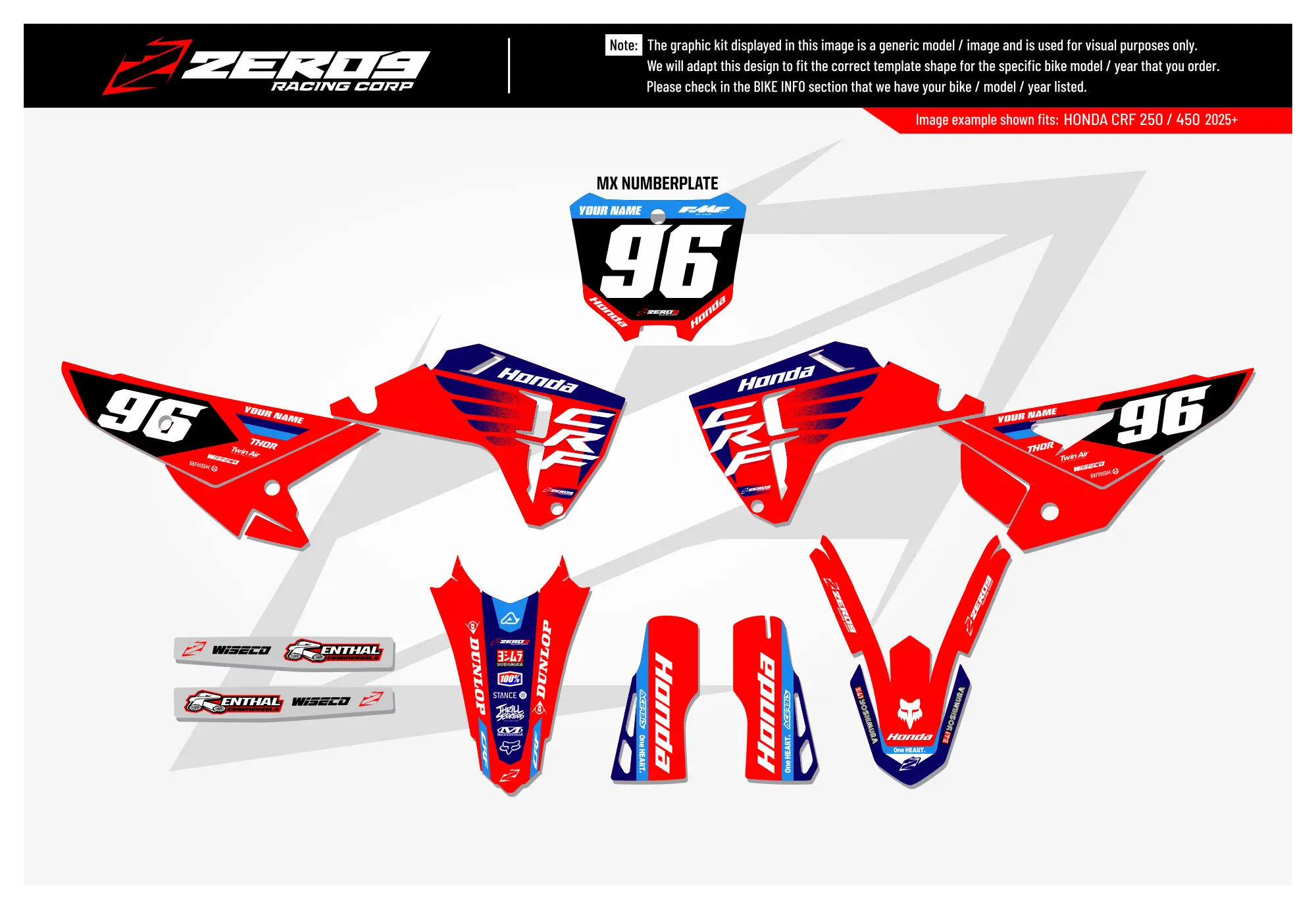Honda Graphics Kit - POWR | Red/Blue GRAPHIC KIT