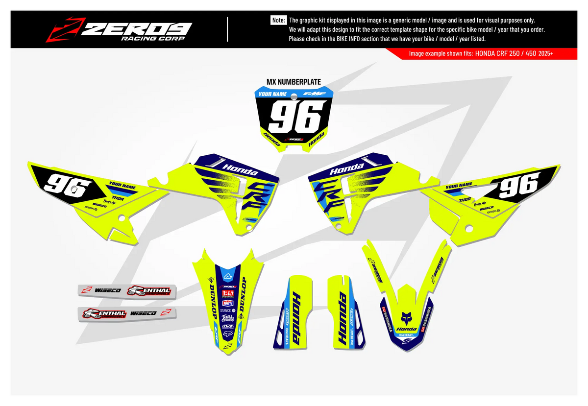 Honda Graphics Kit - POWR | Vivid Yellow GRAPHIC KIT