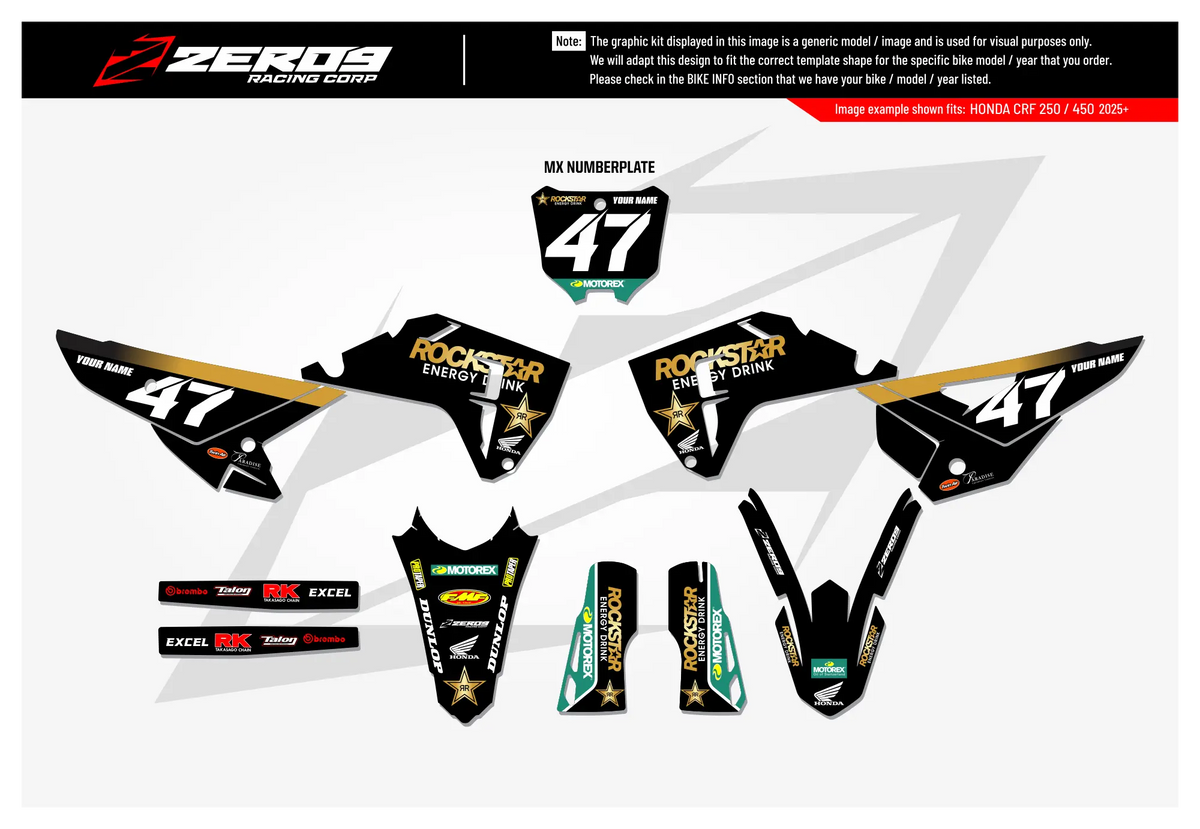 Honda Graphics Kit - ROCKSTAR 22 | Black GRAPHIC KIT