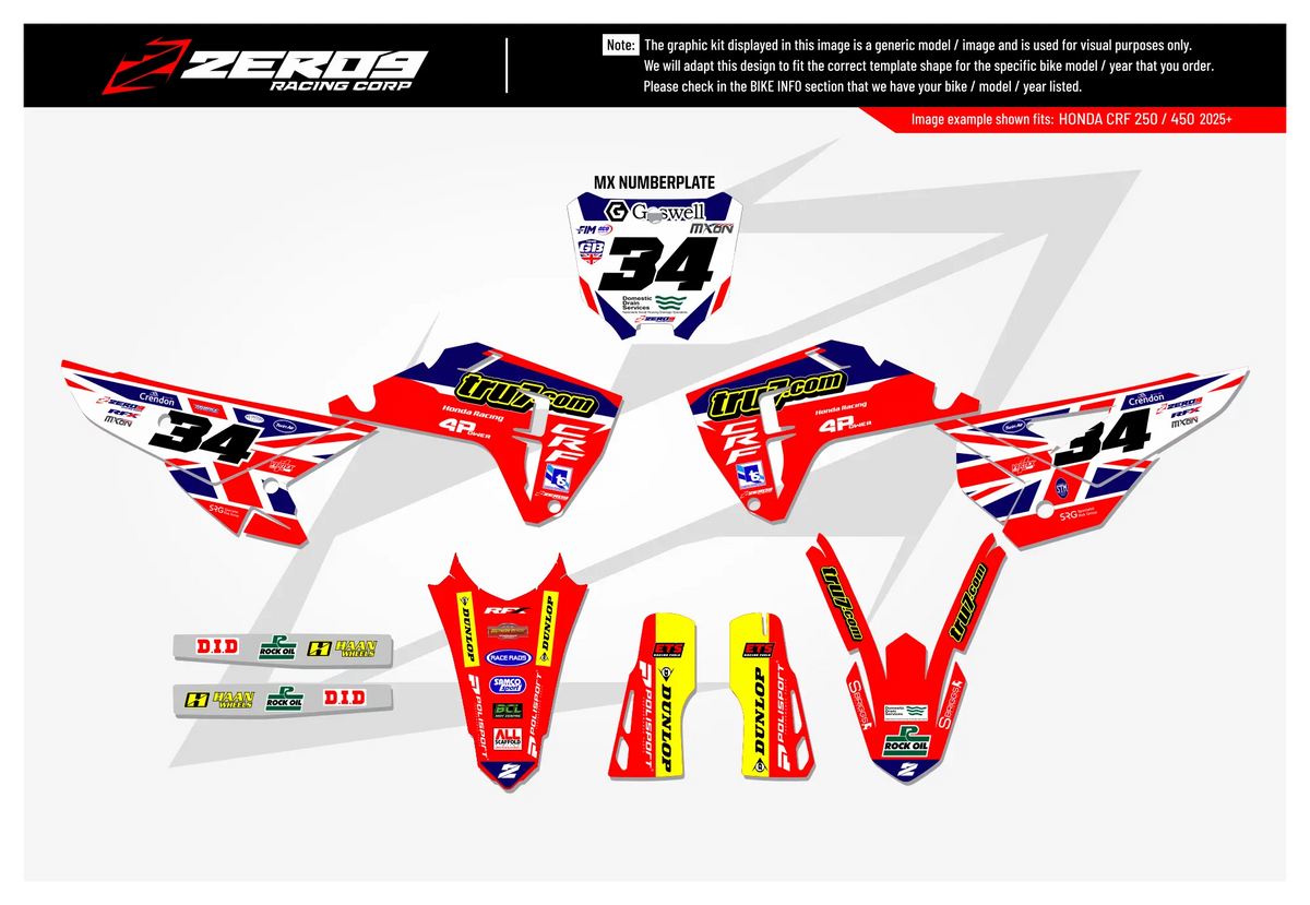 Honda Graphics Kit - TRU 7 MXON | Red GRAPHIC KIT