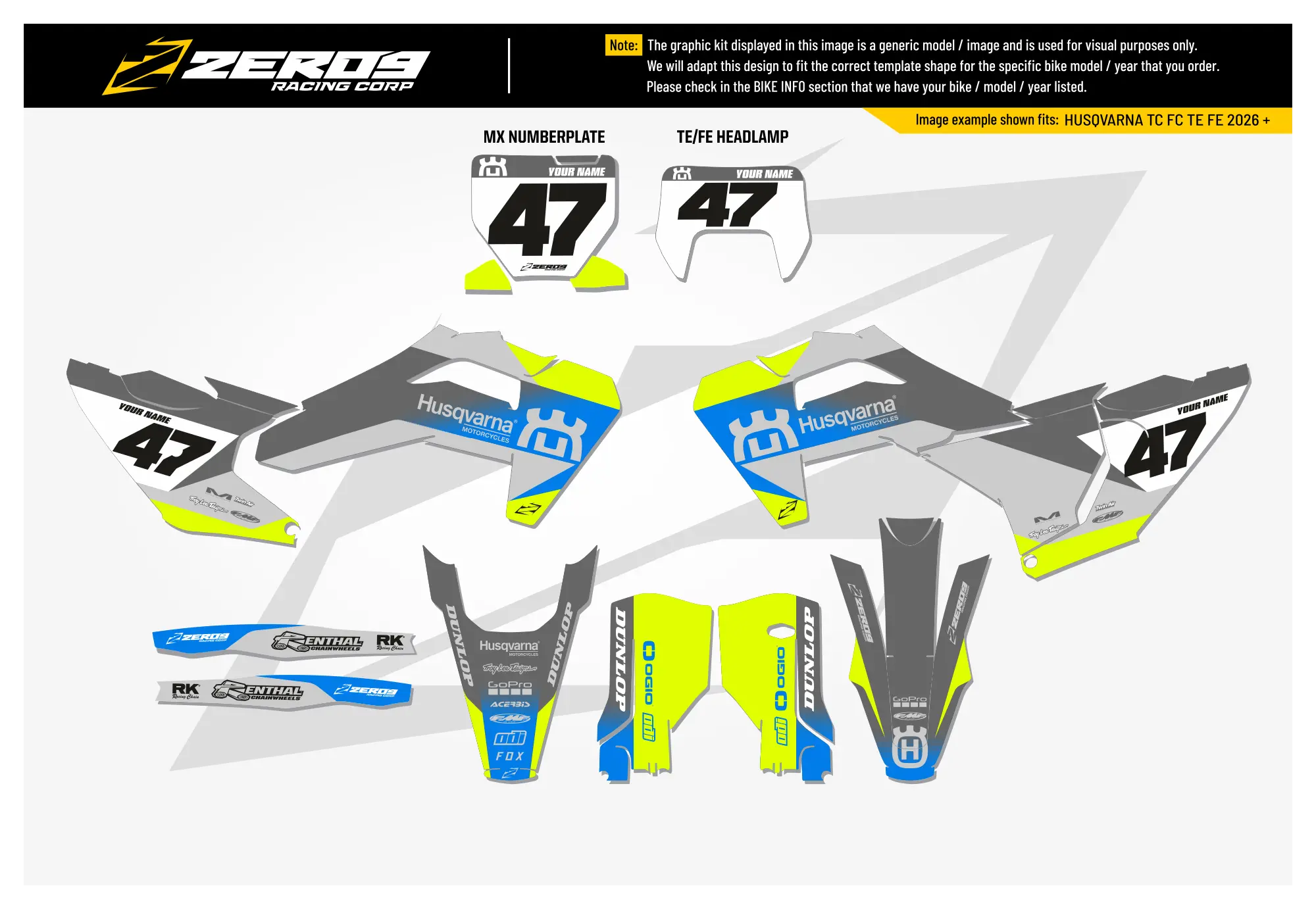 Husqvarna Graphics Kit - FADE | Grey/Vivid Yellow/Blue GRAPHIC KIT