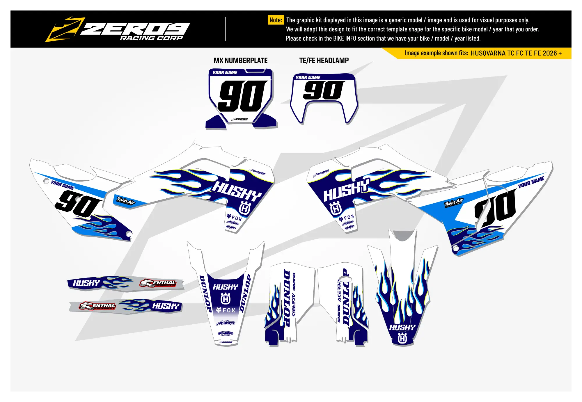 Husqvarna Graphics Kit - FLAME | White/Blue GRAPHIC KIT
