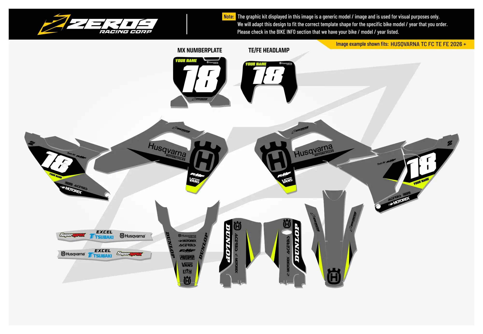 Husqvarna Graphics Kit - LEGION | Grey/Black GRAPHIC KIT