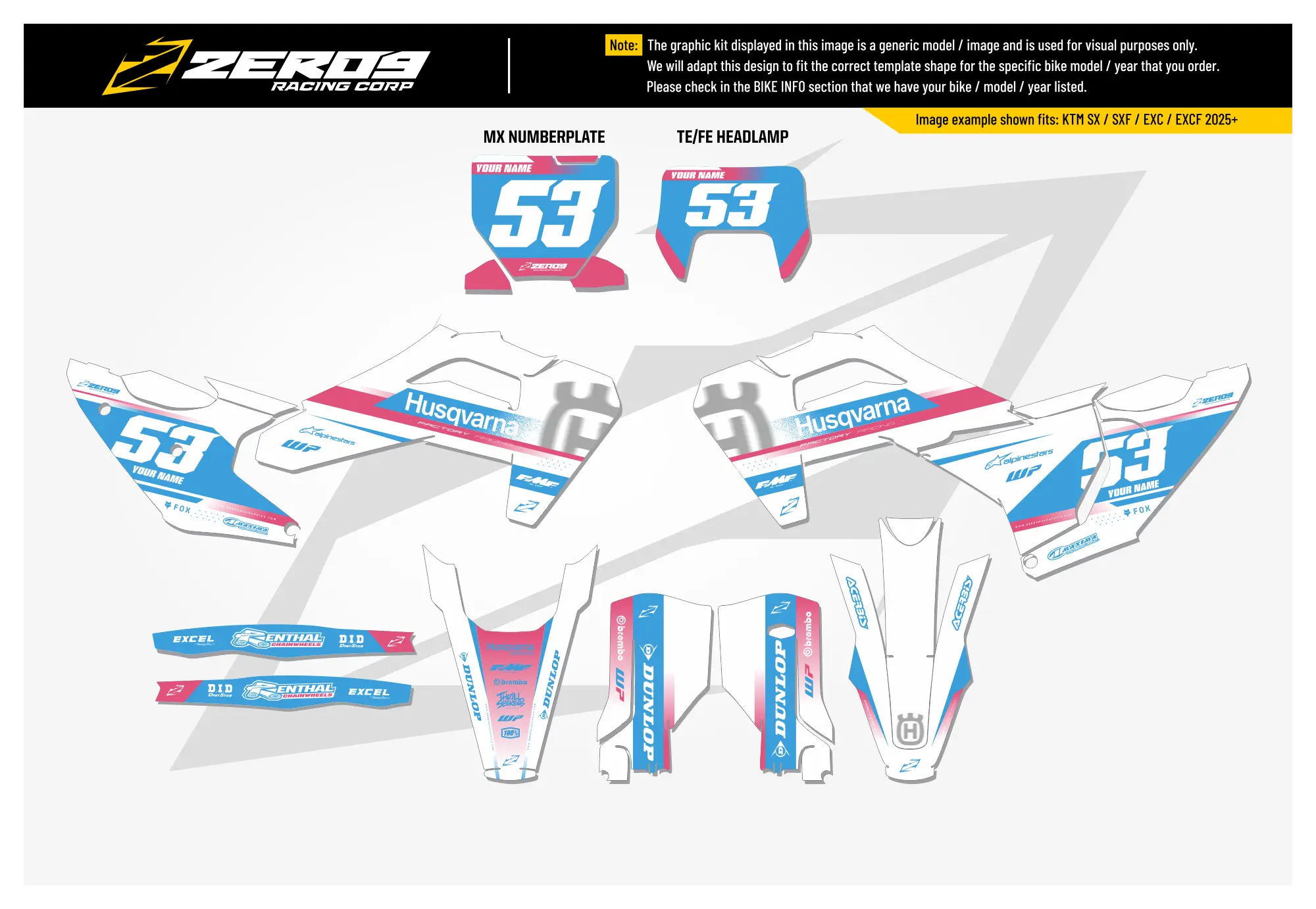Husqvarna Graphics Kit - VEGA | White/Blue/Pink GRAPHIC KIT