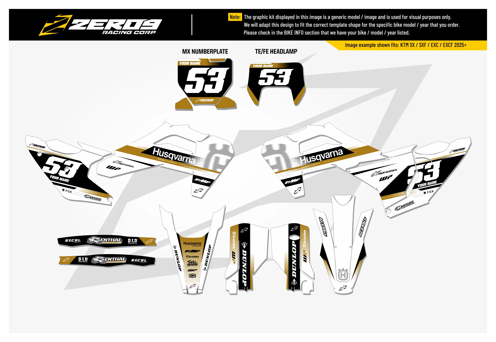 Husqvarna Graphics Kit - VEGA | White/Gold GRAPHIC KIT