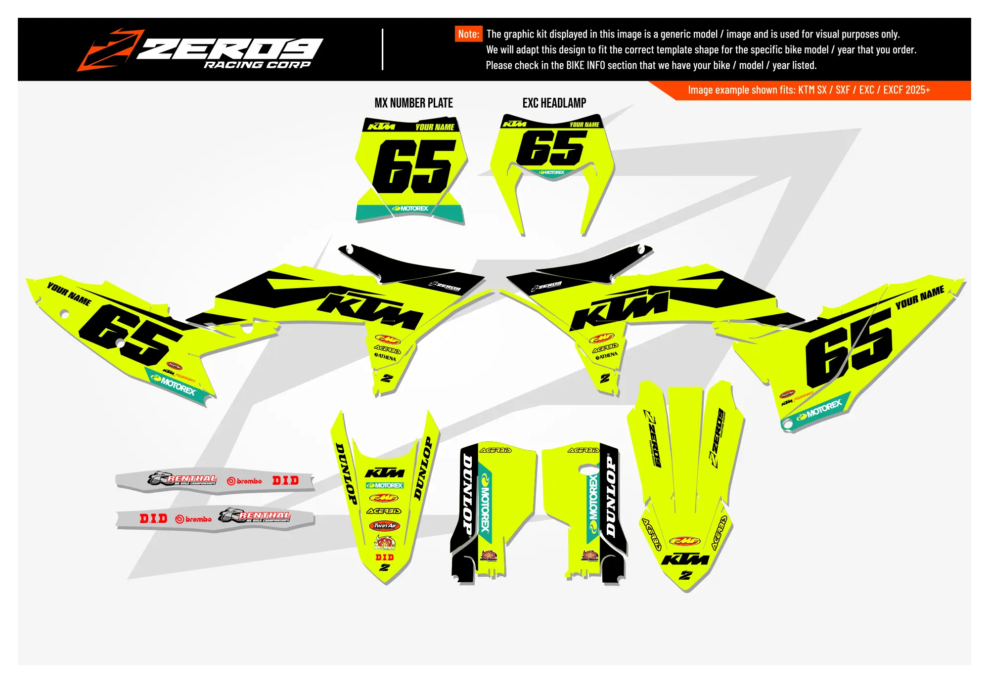 KTM graphics kit – Blitz Vivid Yellow – factory design – motocross.