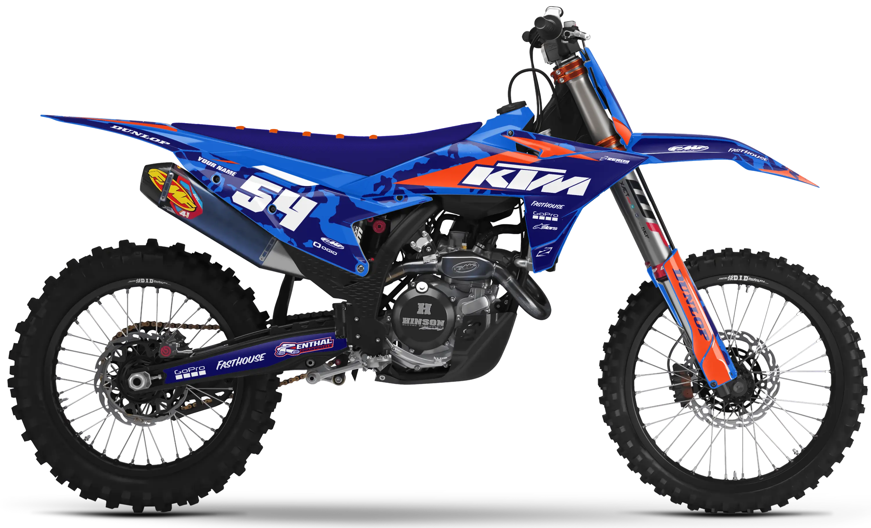 KTM graphics kit – Camo Blue/Orange – camo design – motocross.