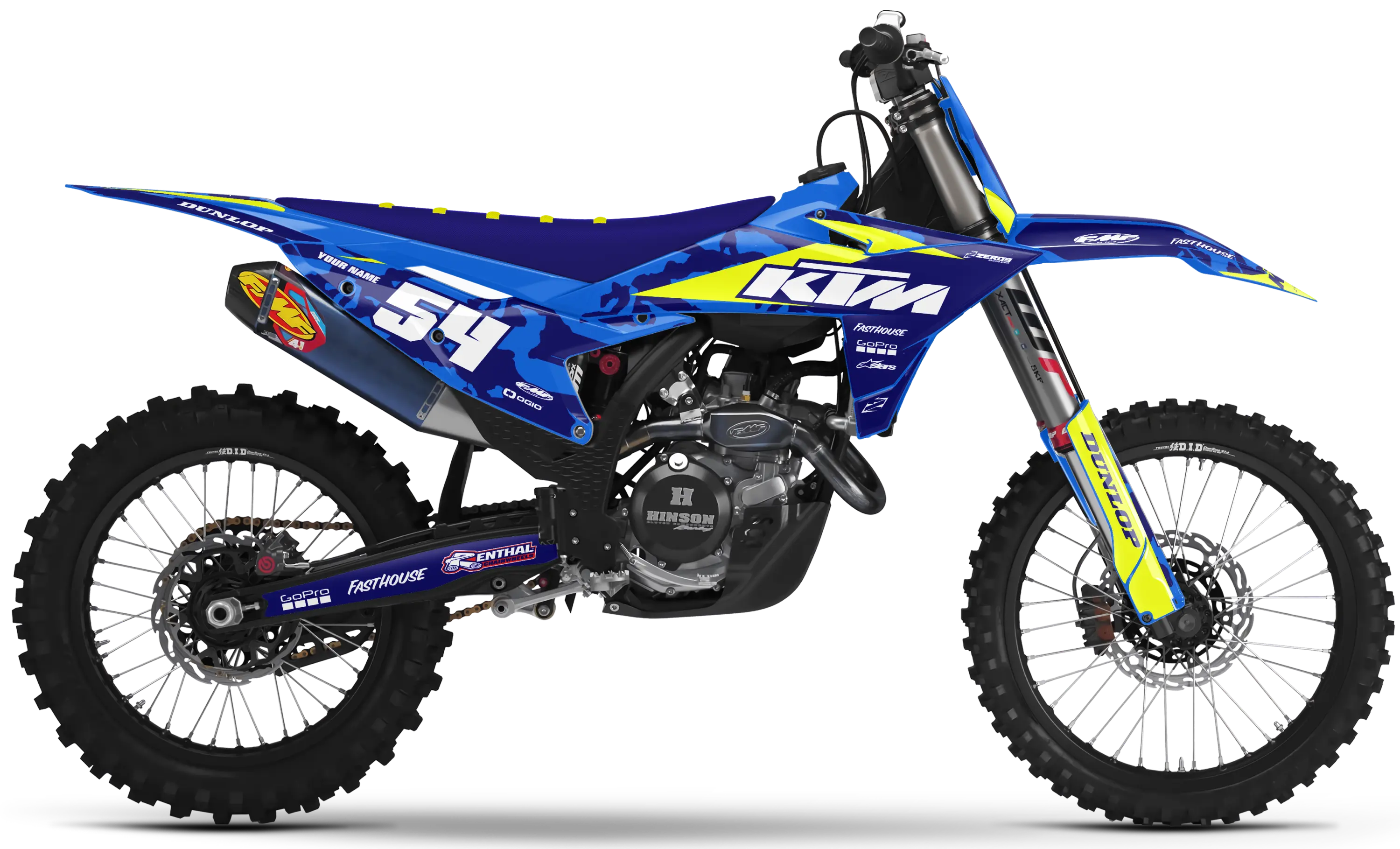 KTM graphics kit – Camo Blue/Vivid Yellow – camo design – motocross.