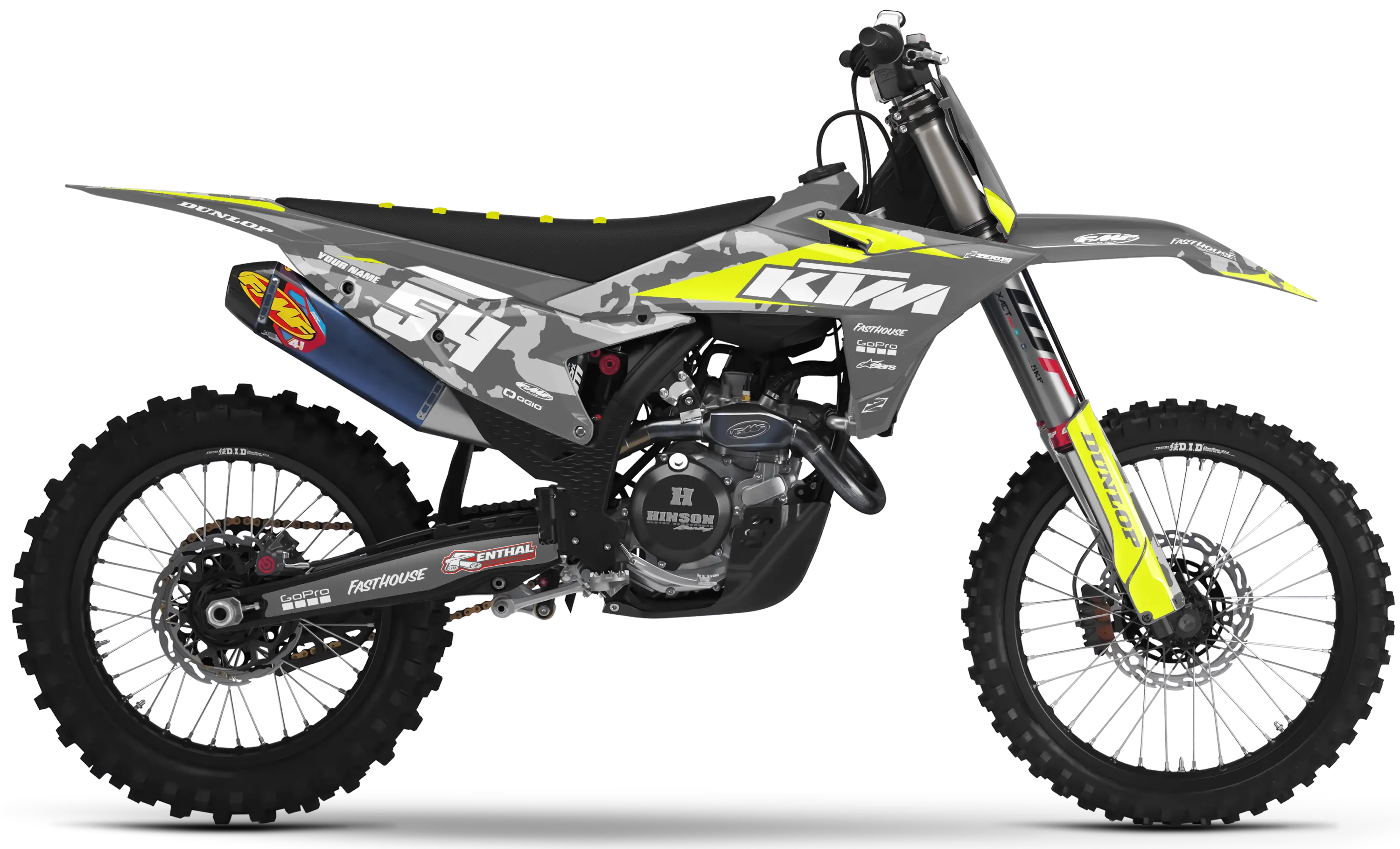 KTM graphics kit – Camo Grey/Vivid Yellow – camo design – motocross – SX motocross.