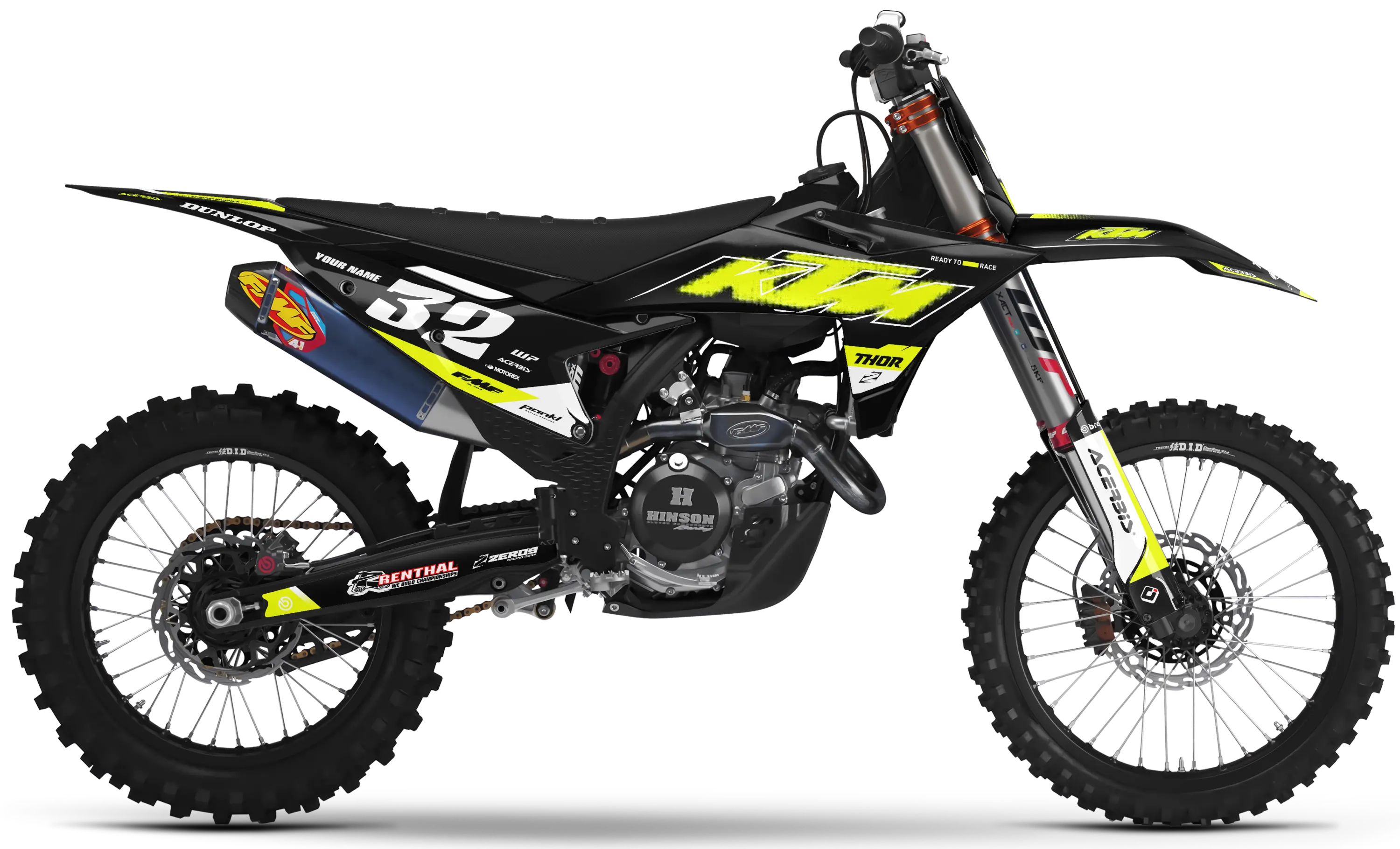 KTM graphics kit – Core Black/Vivid Yellow – block design – motocross.