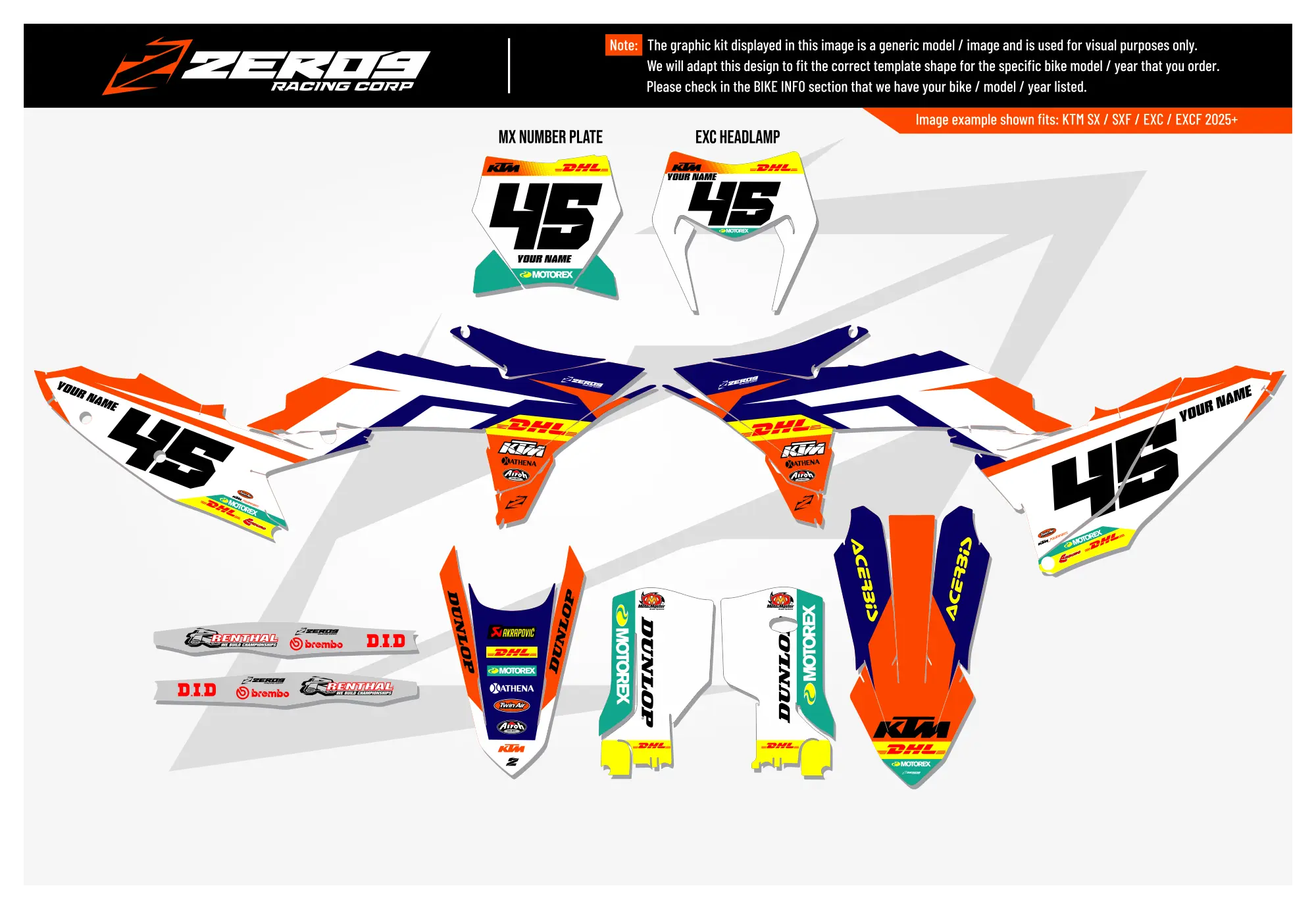 KTM graphics kit – DHL Team Issue – factory design – motocross.