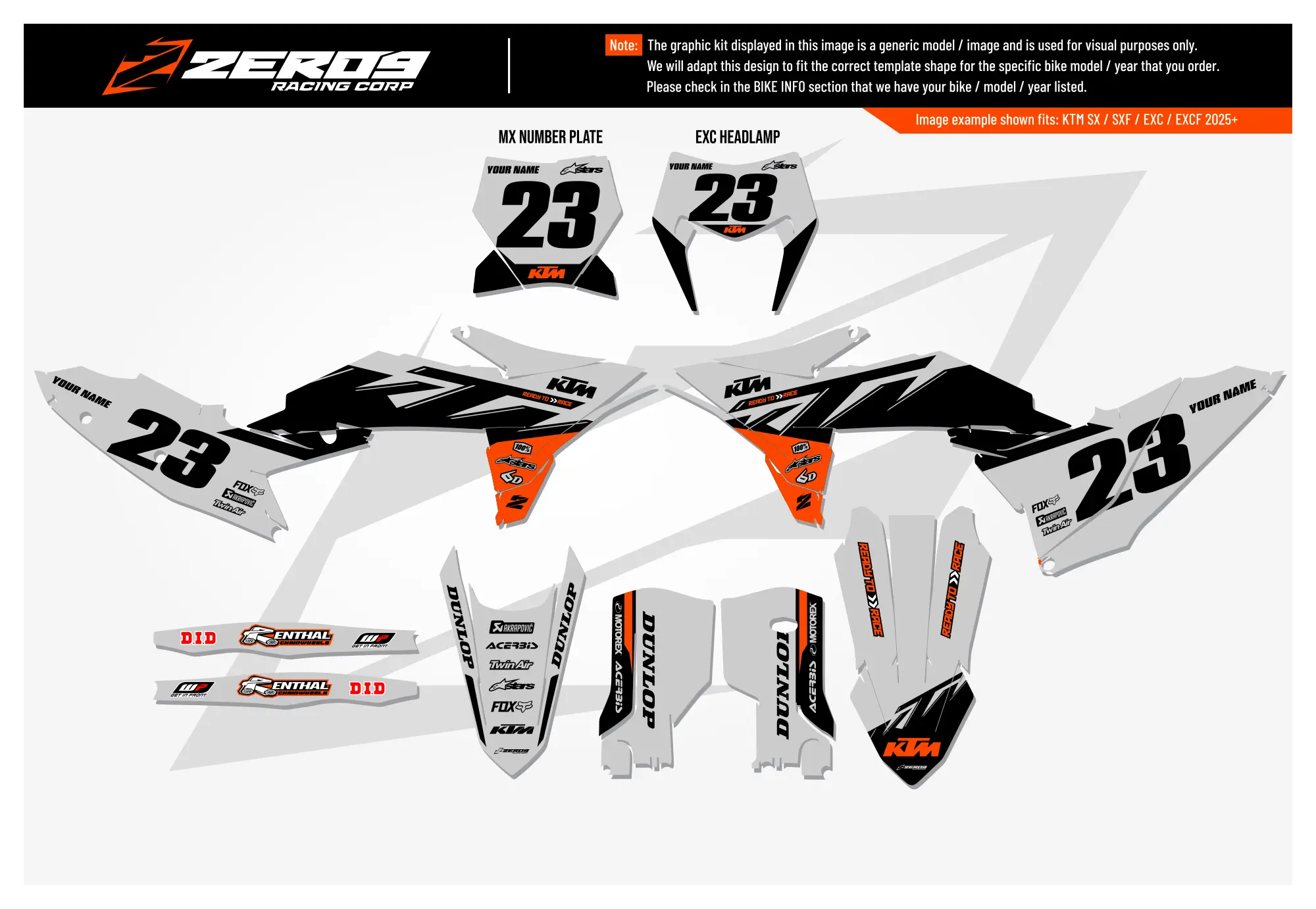 KTM graphics kit – Edge Grey/Black – factory design – motocross .