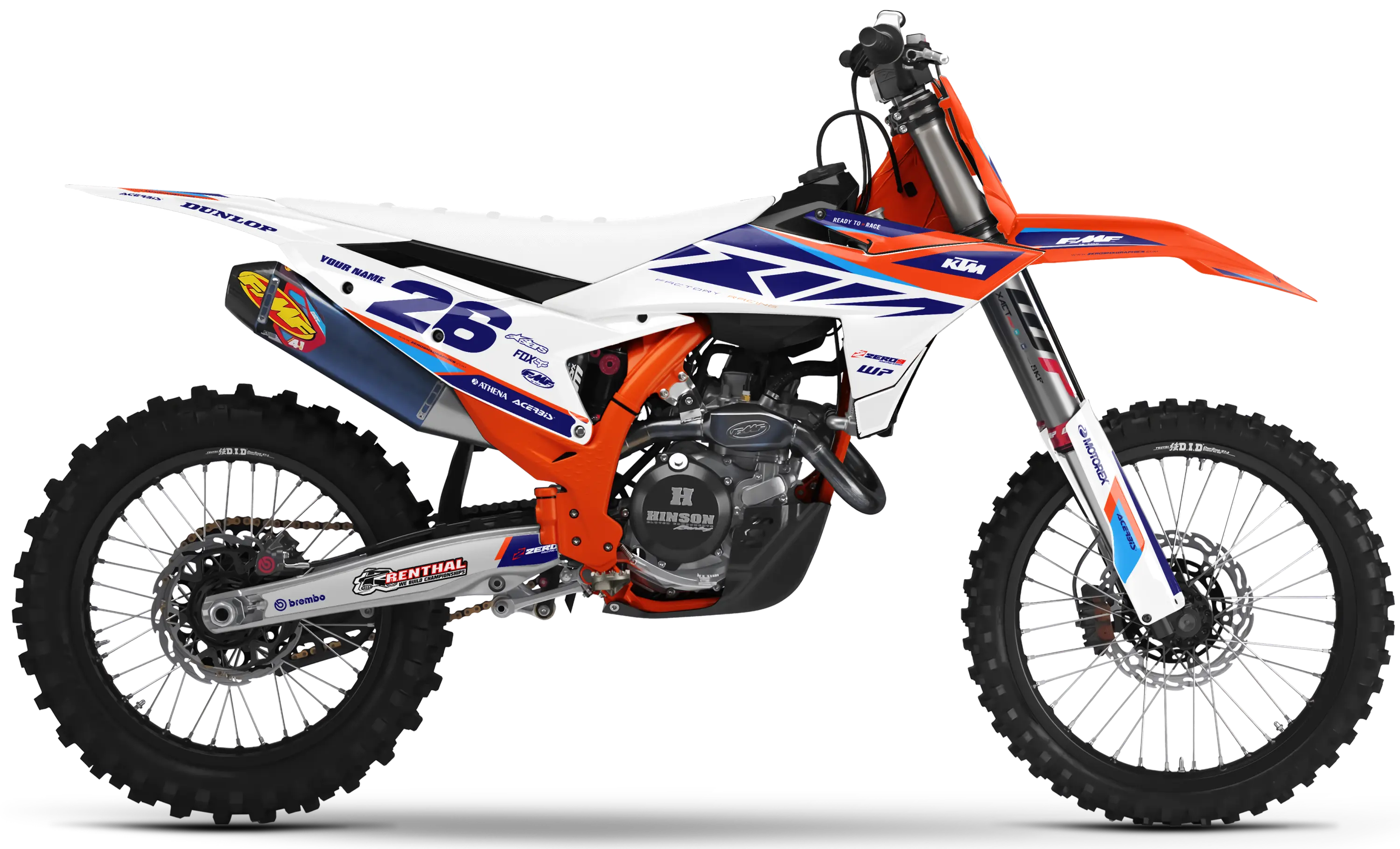 KTM graphics kit – Envy Orange/White/Blue – factory design – SX motocross.