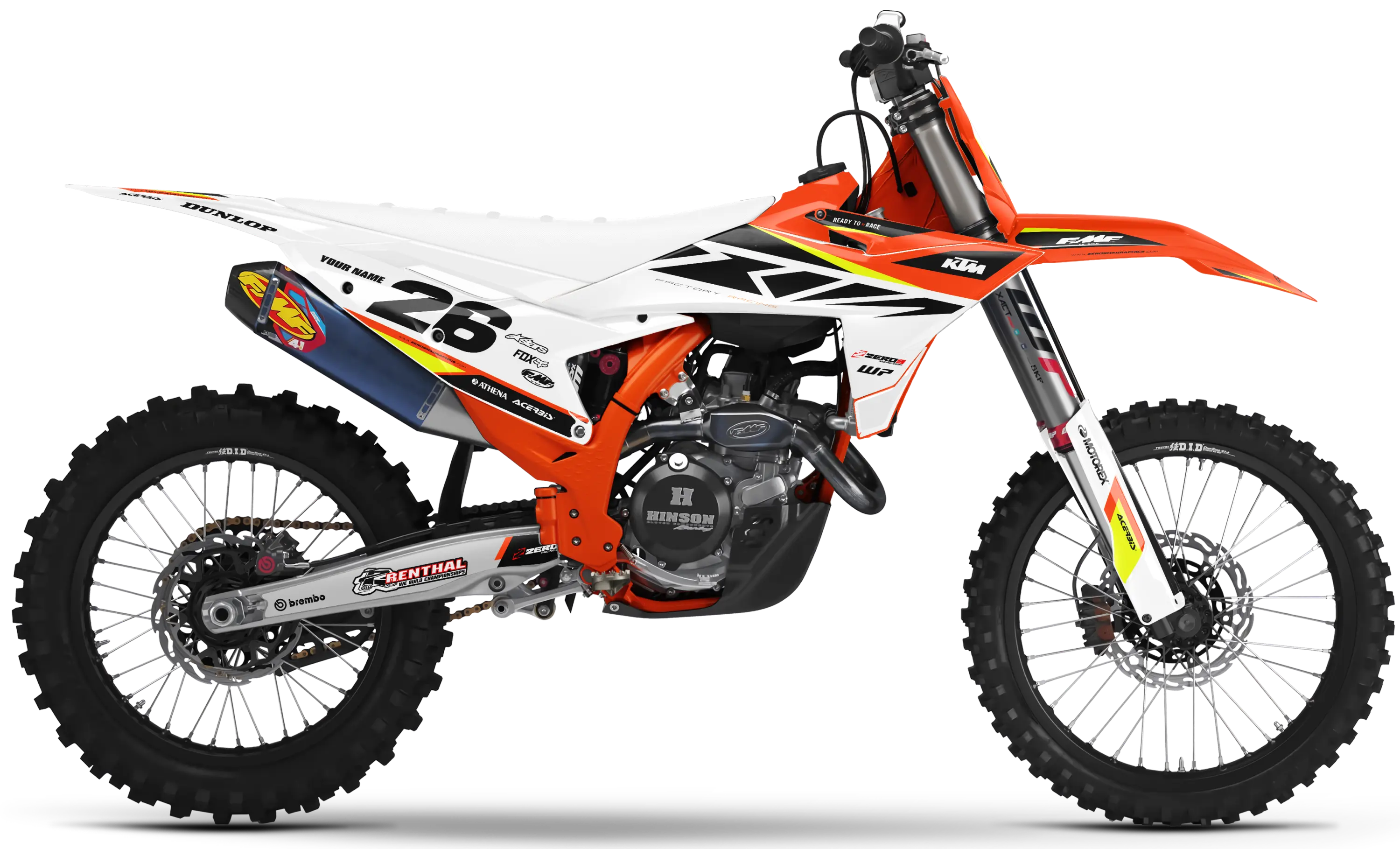 KTM graphics kit – Envy Orange/White/Vivid Yellow – factory design – SX motocross.