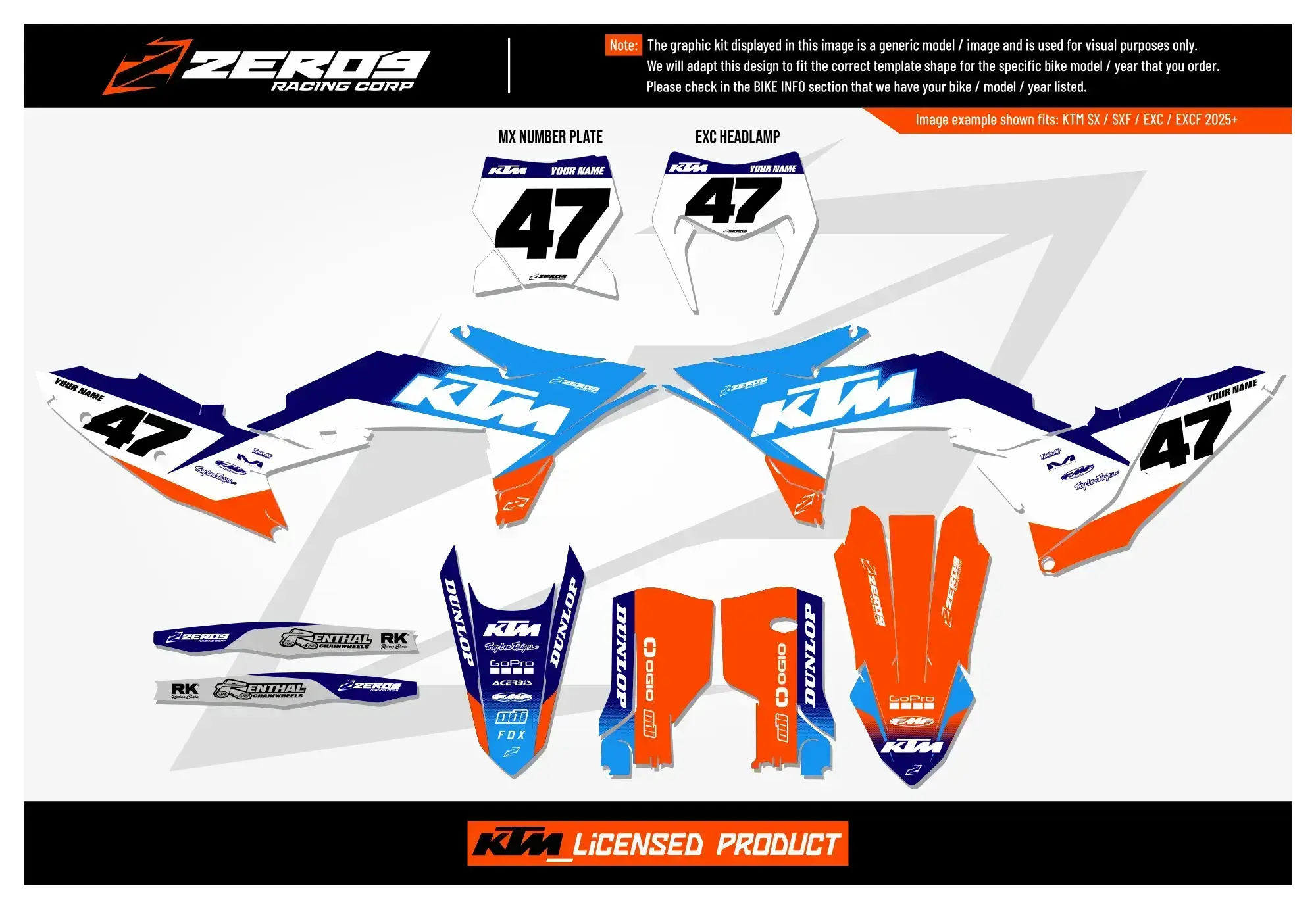 KTM Graphics Kit - Fade Orange/Blue ZERO9 MX GRAPHICS