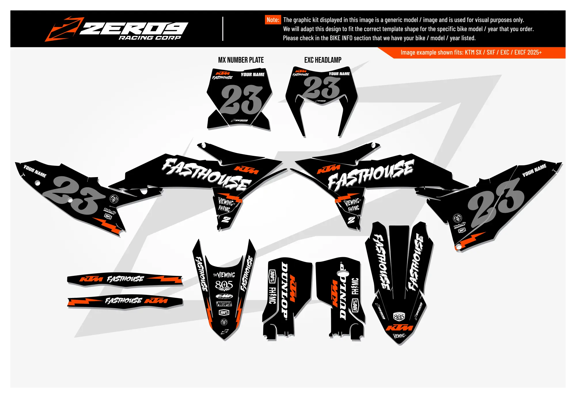 KTM graphics kit – Fasthouse 25 Black – block design – SX motocross.