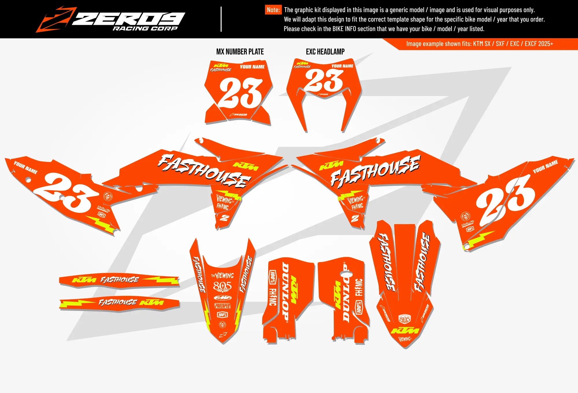 KTM graphics kit – Fasthouse 25 Orange – block design – motocross.