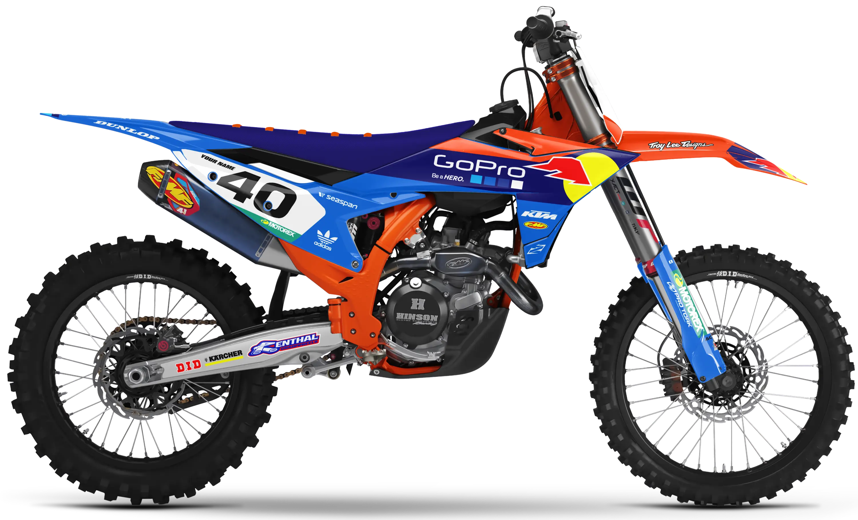 KTM motocross graphics kit – GoPro Factory Blue design on KTM motocross bike side panels and fenders.