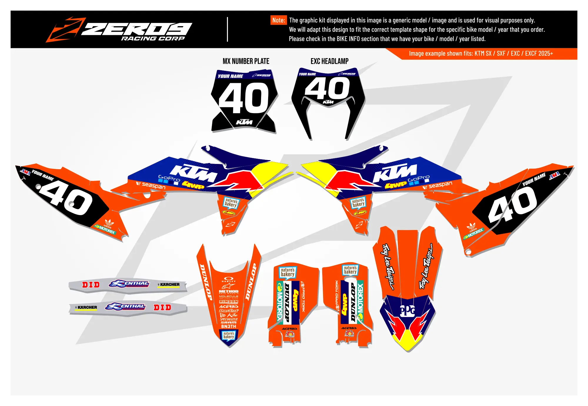 KTM graphics kit – Sunset Orange/Black – fade design – SX motocross.