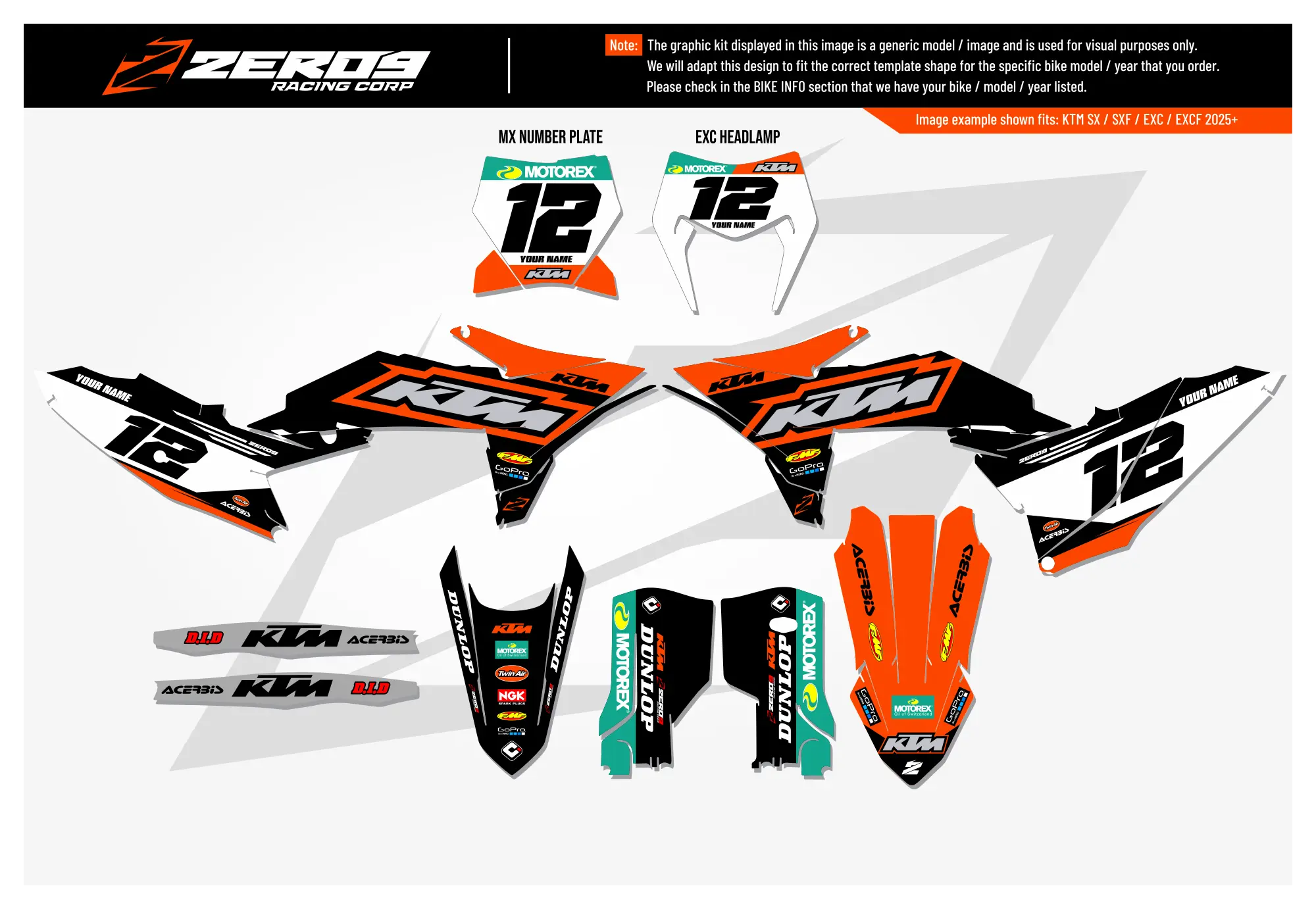 KTM graphics kit – Trepid orange/black block – block design – SX motocross.