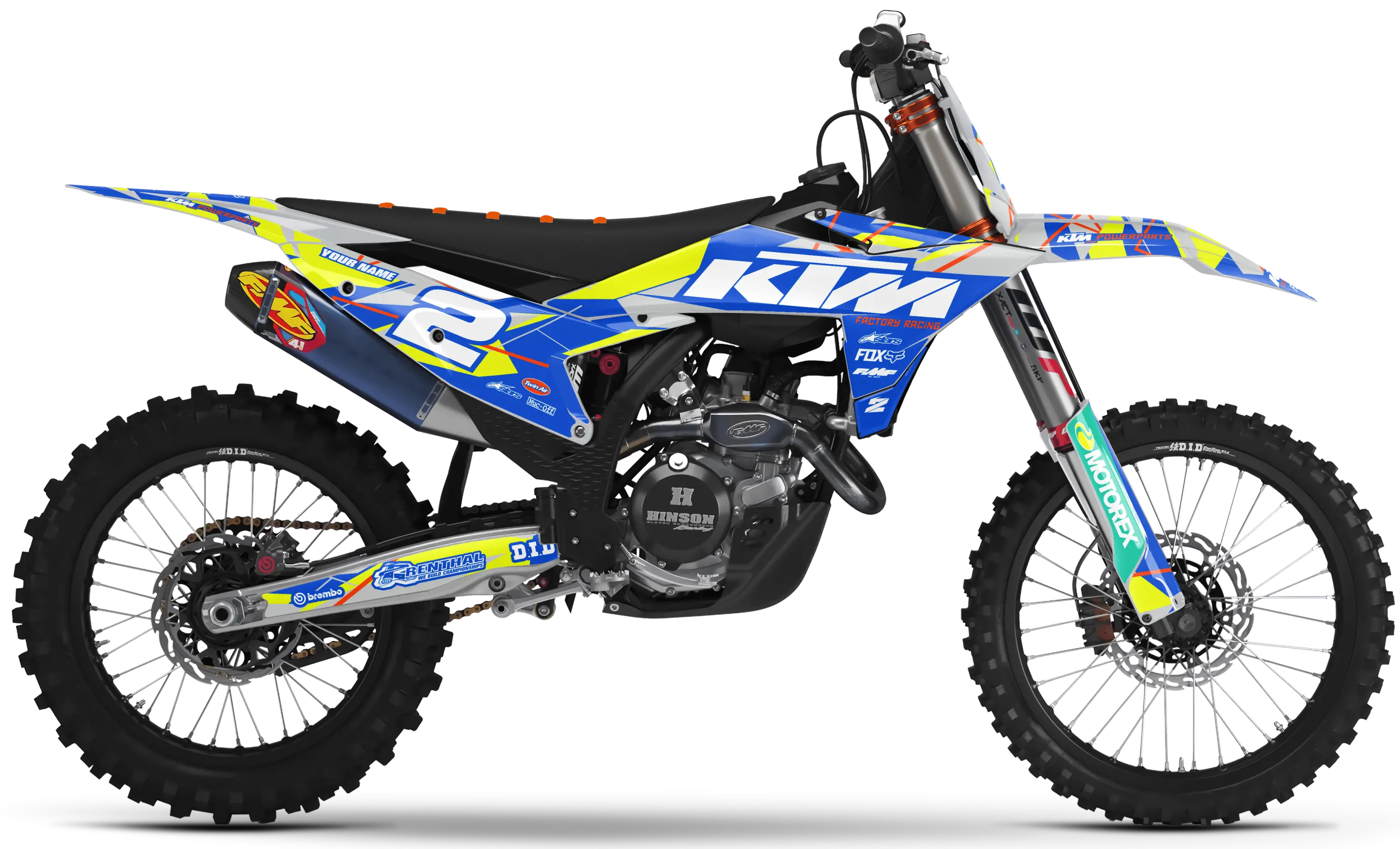 KTM graphics kit – Zinc Blue/Vivid Yellow – factory design – motocross – SX model.