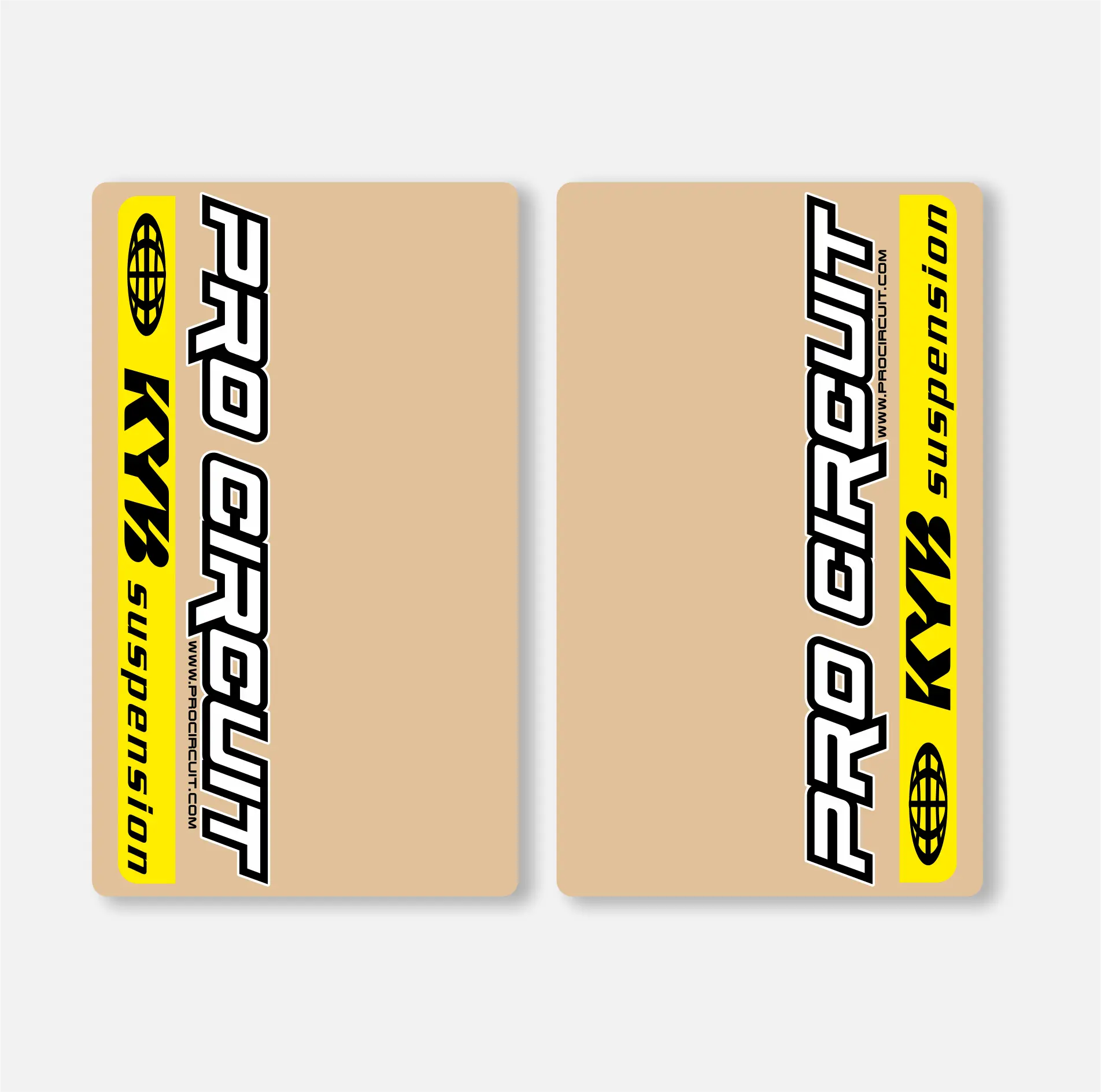 Two clear vinyl fork decals with black and white 'Pro Circuit' text and logos, intended for motorcycle fork protection.