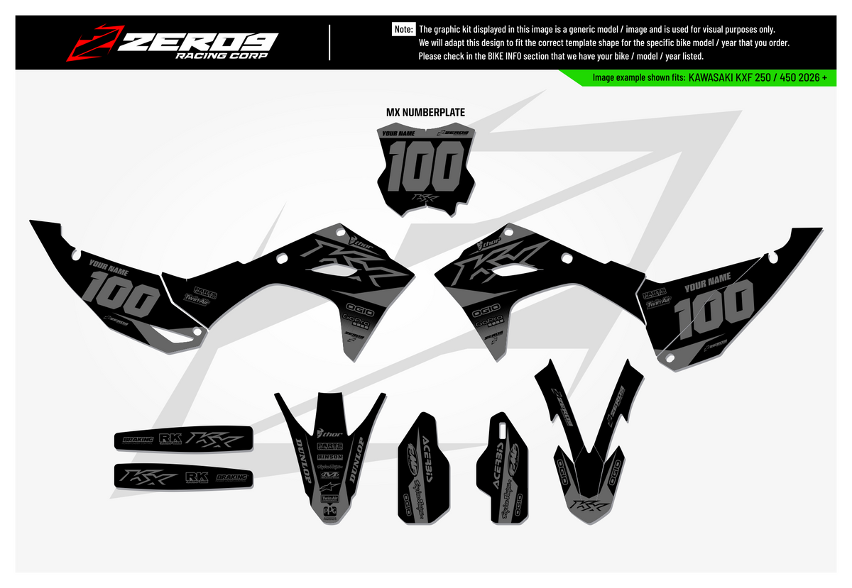 Kawasaki Graphics Kit - BLOK | Black/Grey GRAPHIC KIT
