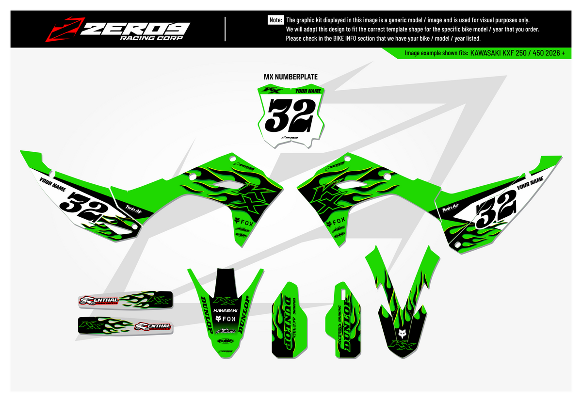 Kawasaki Graphics Kit - FLAME | Green GRAPHIC KIT