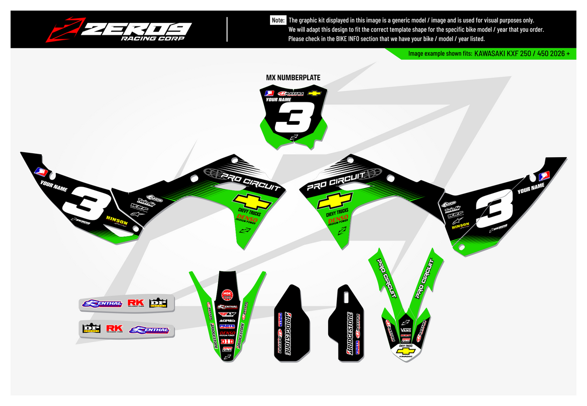 Kawasaki Graphics Kit - PRO CIRCUIT 2003 | Green GRAPHIC KIT