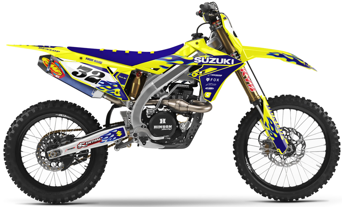 Suzuki Graphics Kit - FLAME | Yellow/Blue GRAPHIC KIT