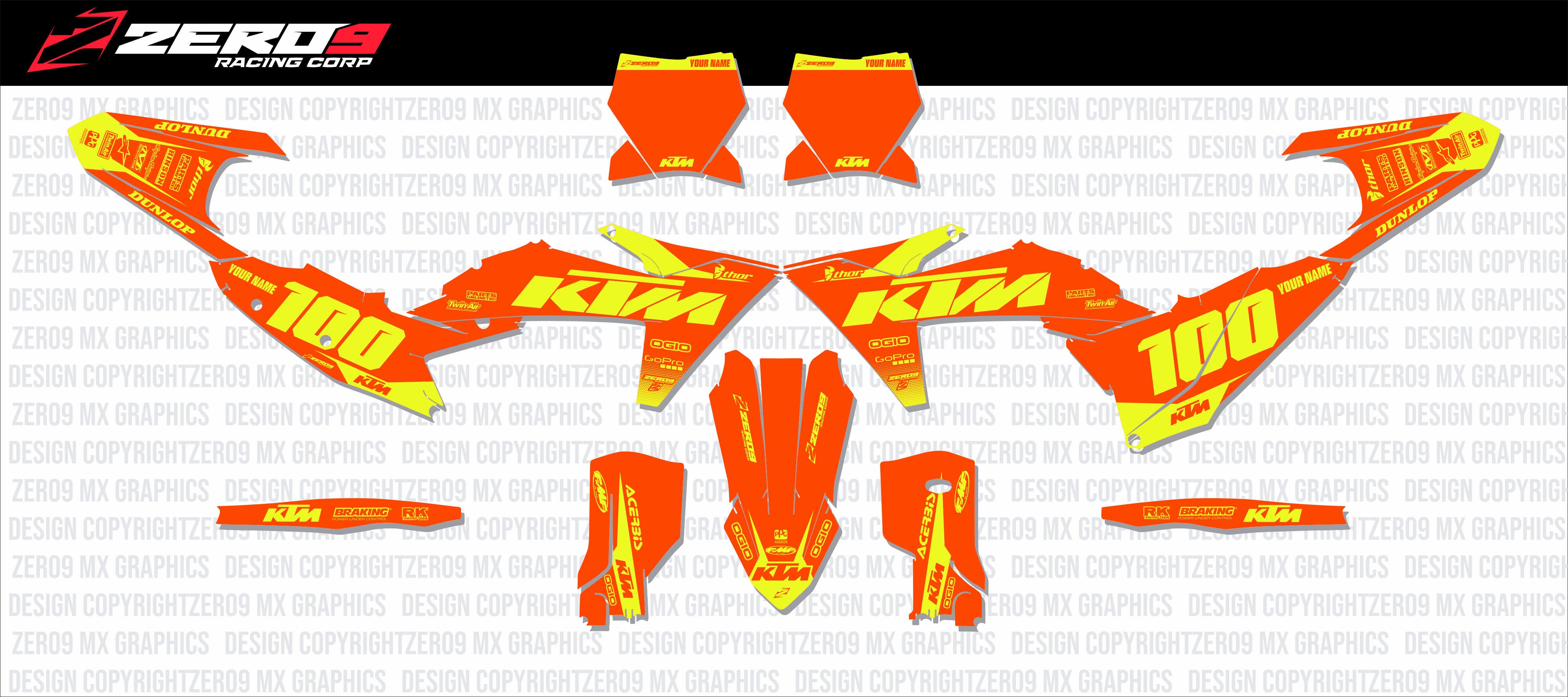 KTM GRAPHICS KIT - BLOK OR/BLK - ZERO9 MX GRAPHICS