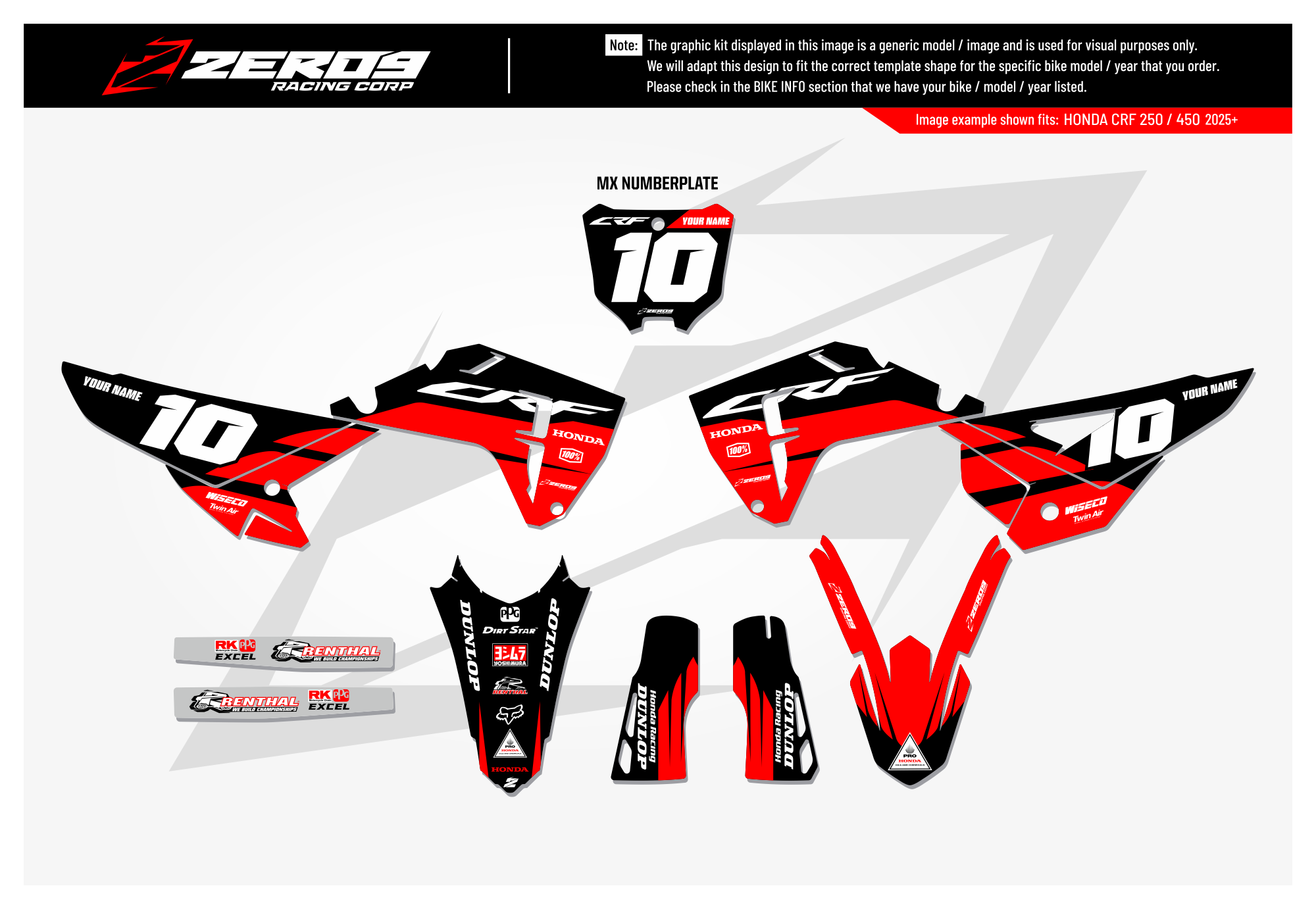 Honda Graphics Kit - DECOY | Black/Red
