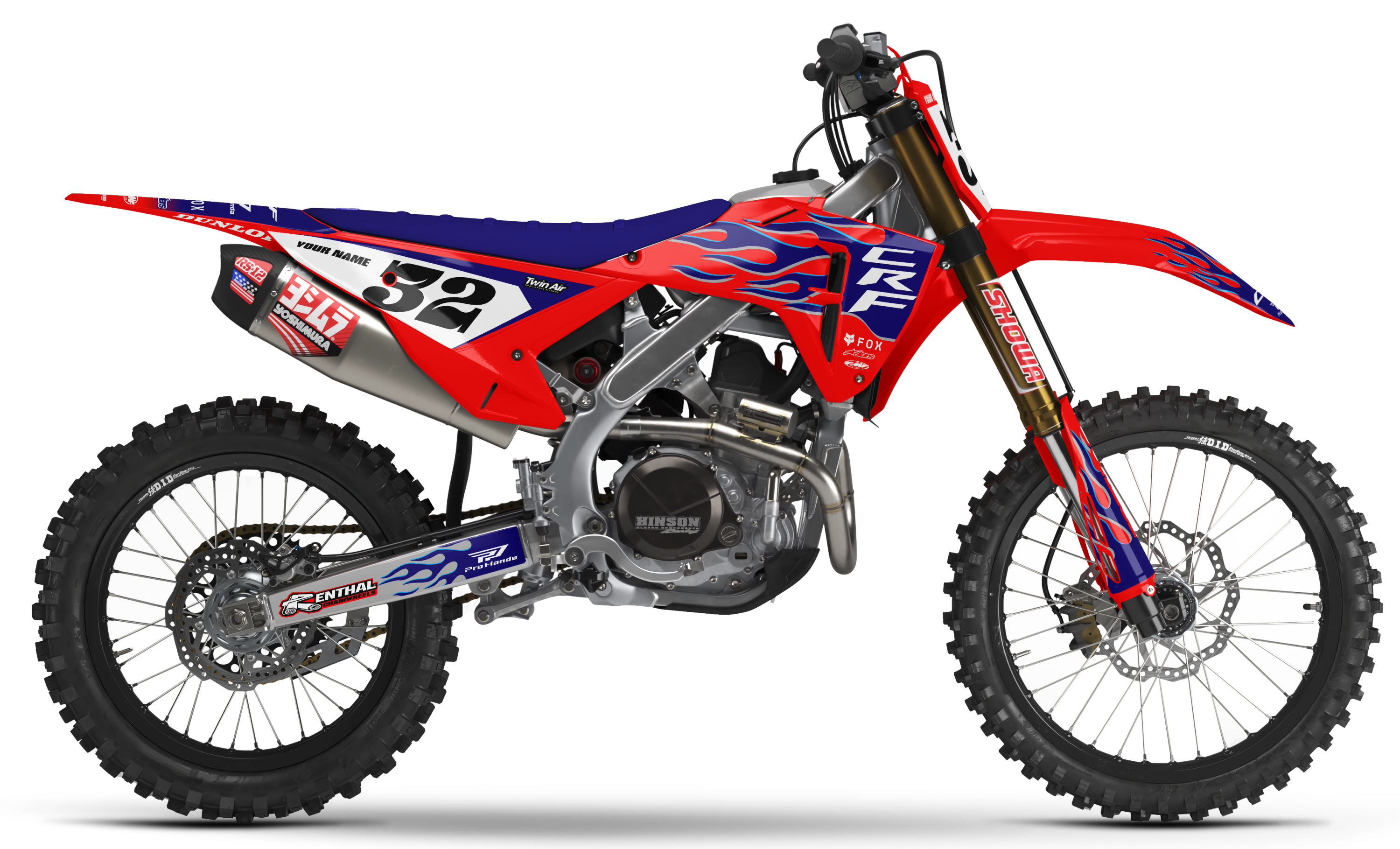 Honda Graphics Kit - FLAME | Red/Blue