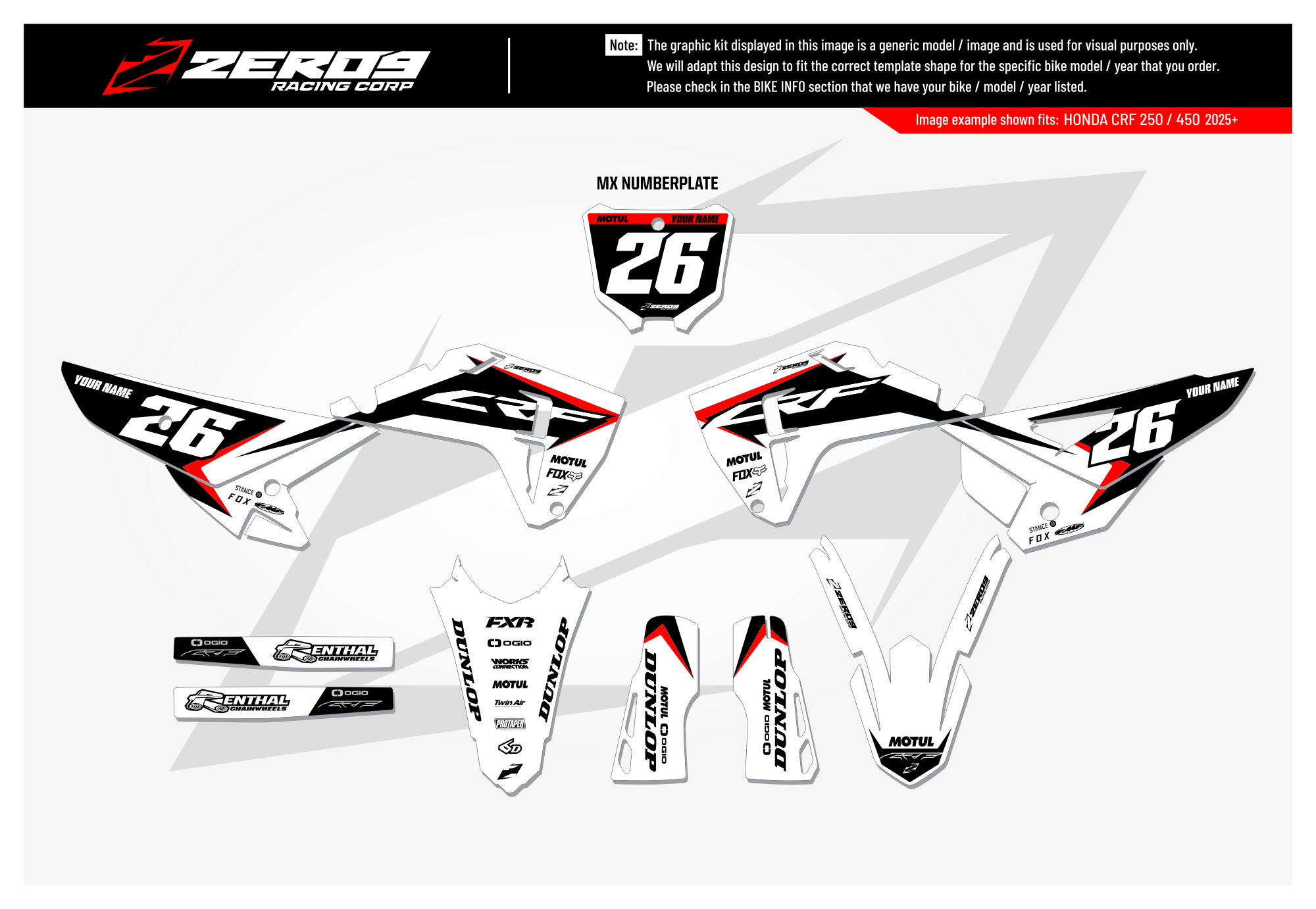 Honda Graphics Kit - FUZE | White/Black